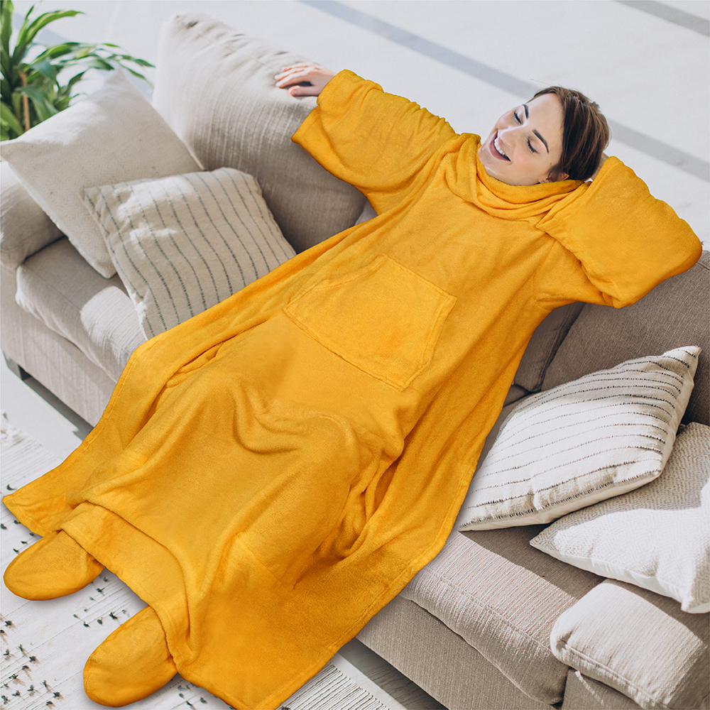 Tragbare Decke mit Fußtasche Ärmel Weich Fleece Wickel Sofa Couch TV Geschenke - Bild 90 von 192
