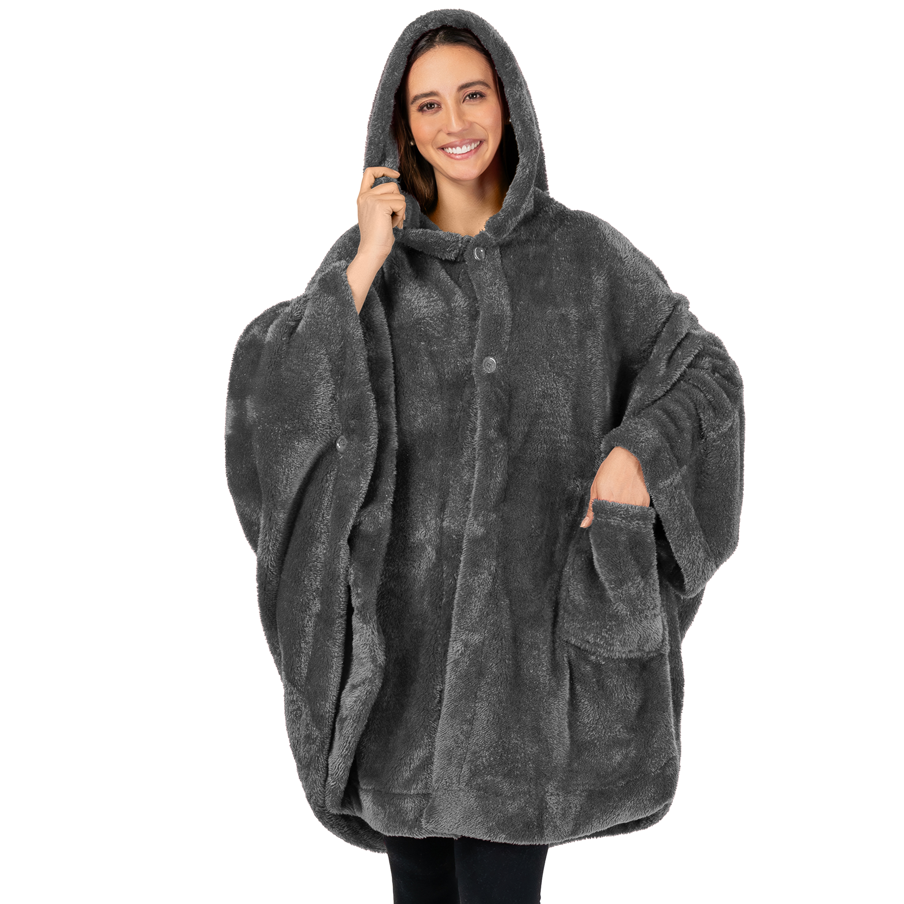 Poncho Manta con Capucha Usable Mantón Envoltura Capucha Bolsillos Suave Esponjoso Regalo - Imagen 20 de 81