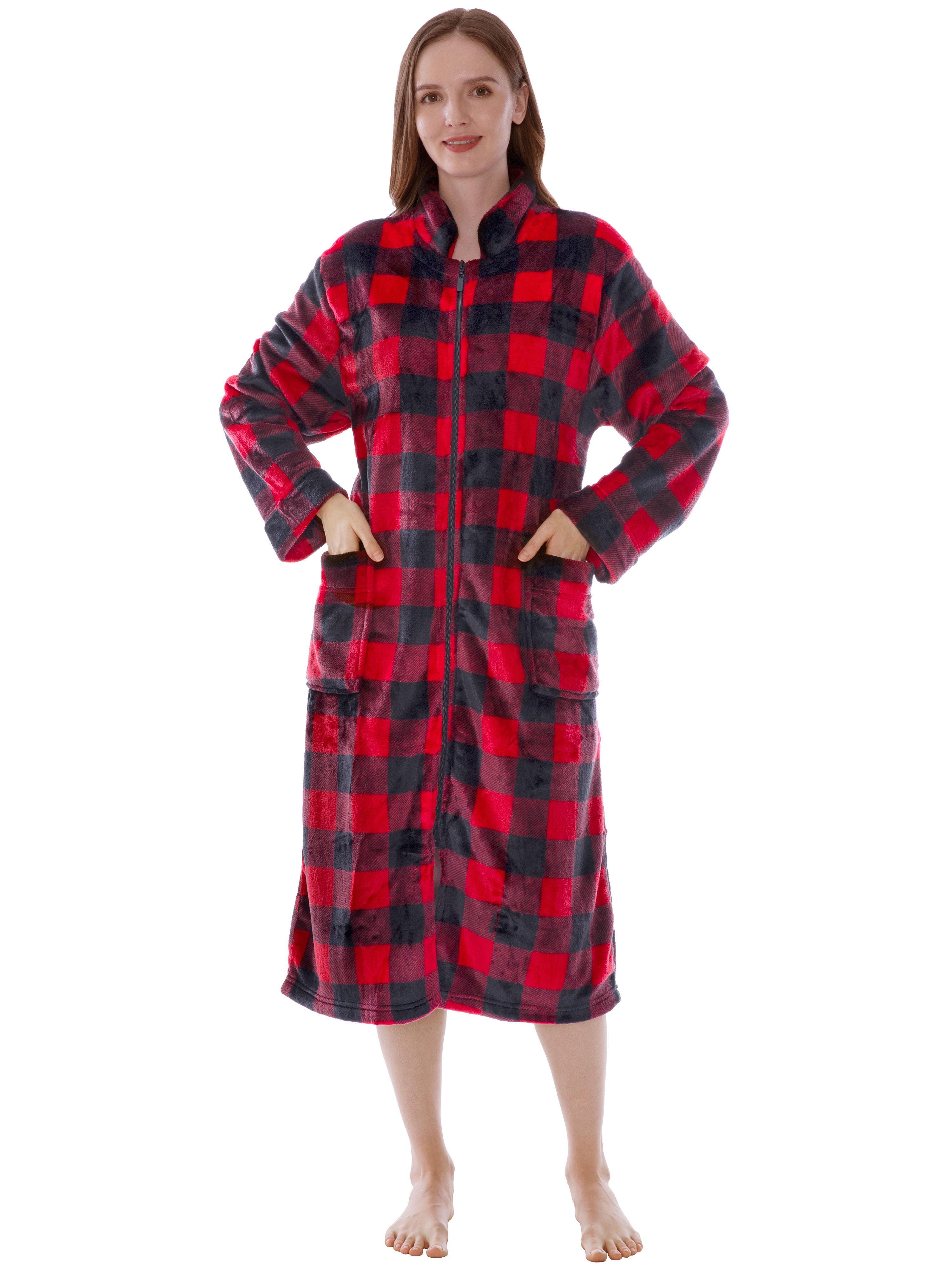 Women Zipper Robe Housecoat Lounger Zip Up Robe Full Length Satin Trim Ladies - Picture 48 of 89