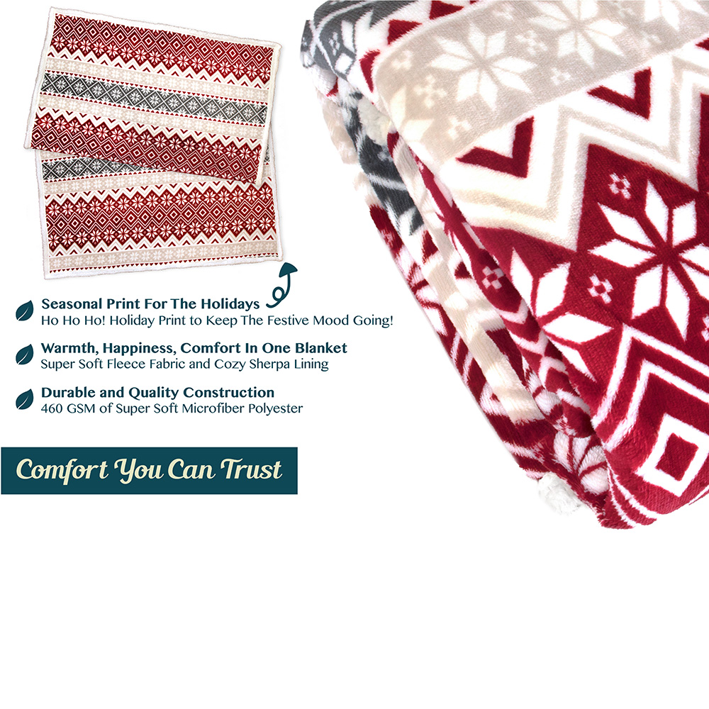 Christmas Blanket Microfiber Fleece Plaid Sherpa Holiday Throw for Couch Sofa - Picture 44 of 68