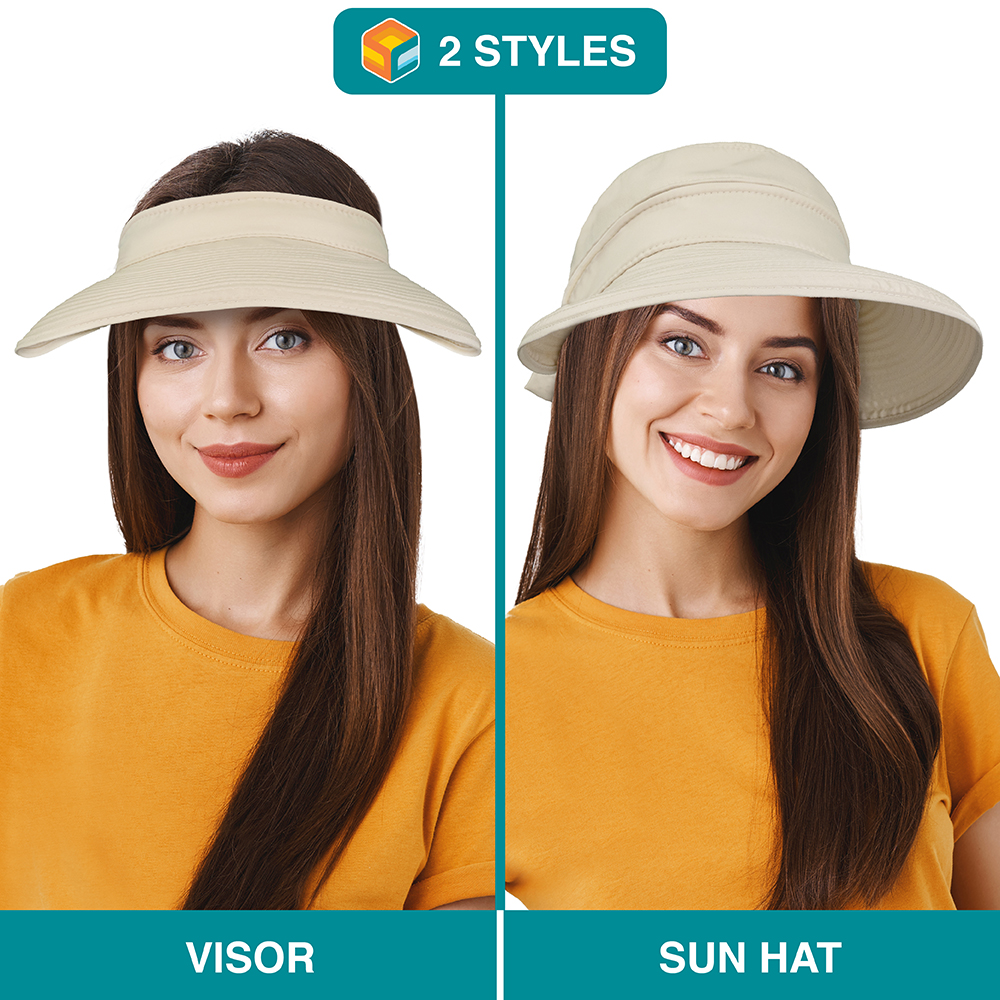 Sun Visor Hats for Women Wide Brim Foldable Summer Ponytail Cap