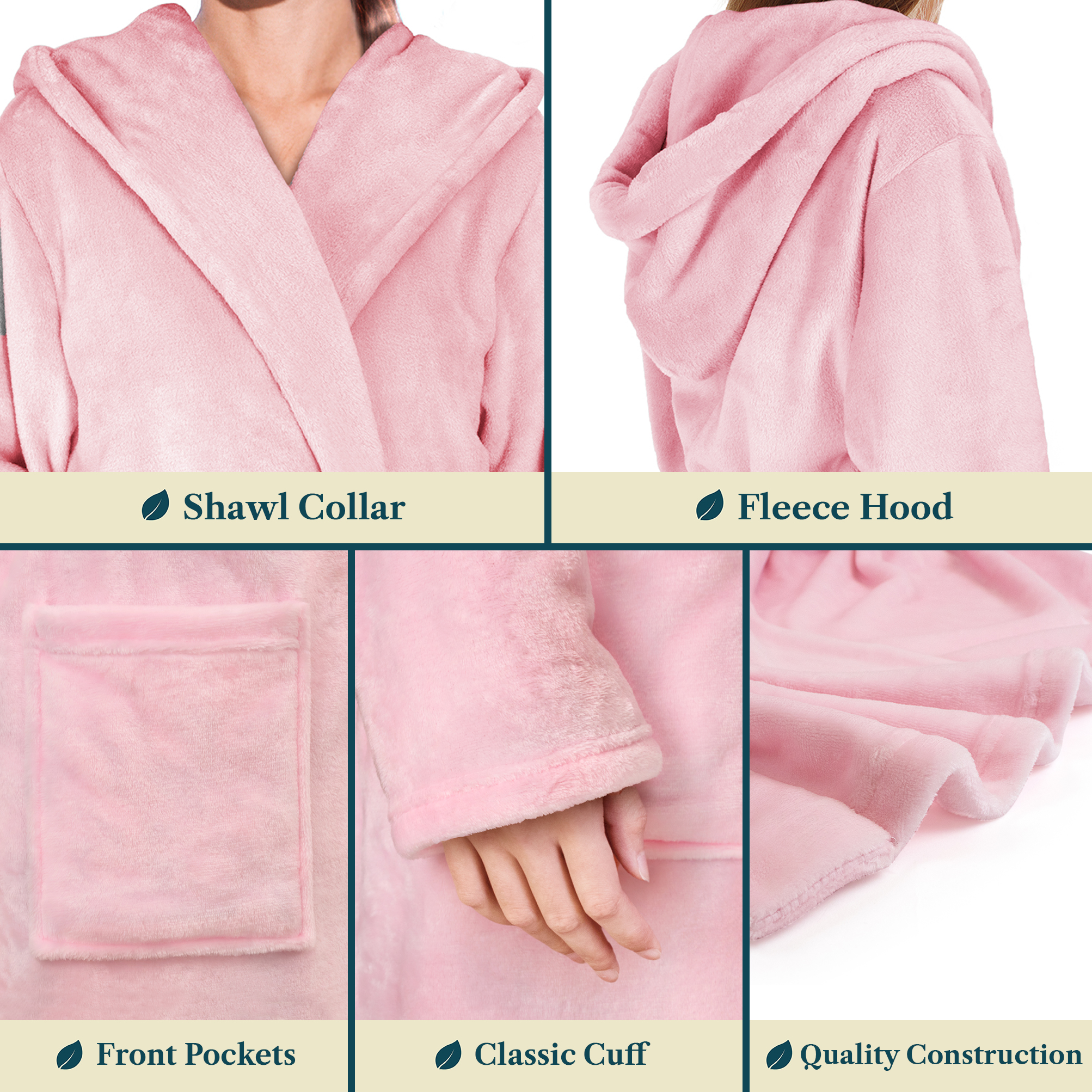 Womens Robe with Hood Fleece Plush Soft Long Hooded Robe Bathrobe for Spa Bath