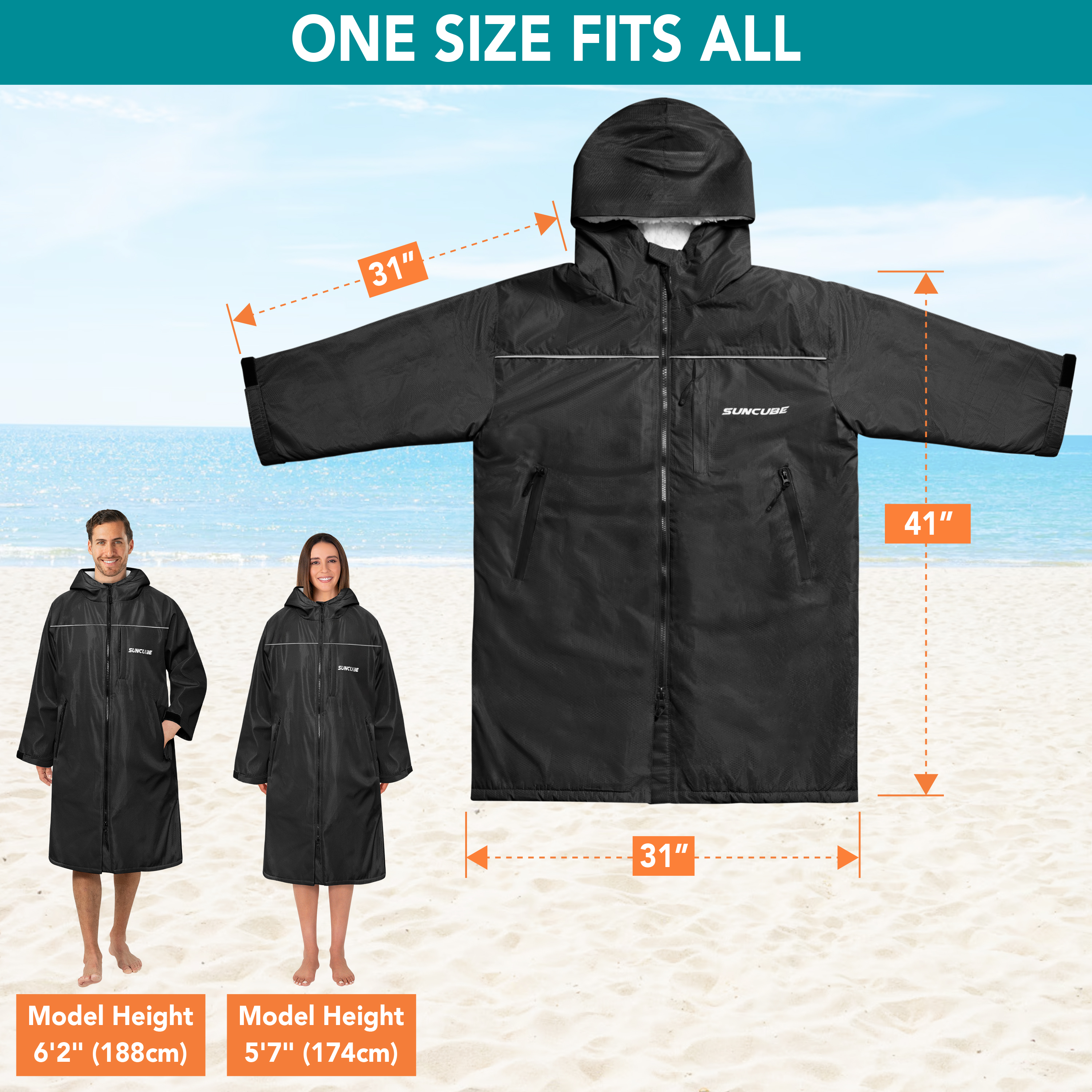 Adult Swim Parka Warm Sherpa Hooded Water Resistant for Swimming Surf Men Women - Picture 3 of 30
