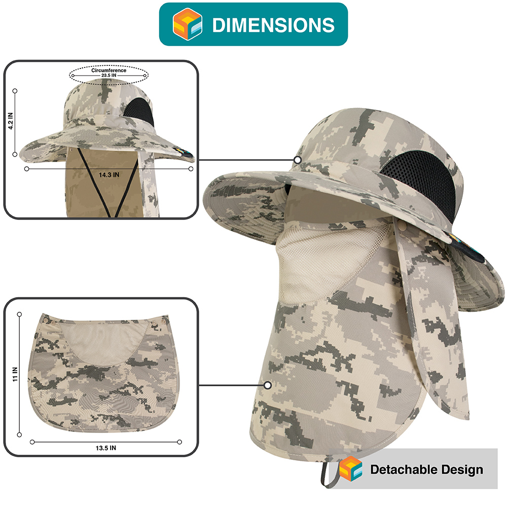 Boonie Sun Hat With Neck Flap UPF Face Cover Shade for Outdoors Fishing Hiking - Picture 11 of 43