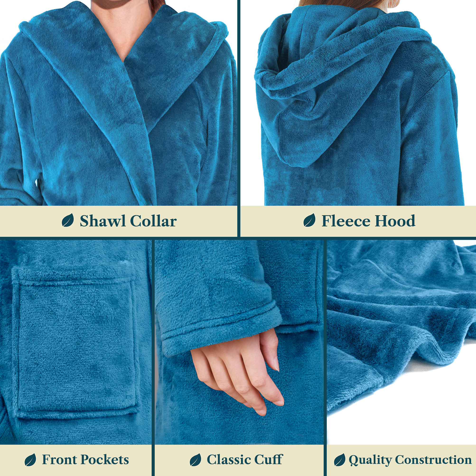 Womens Robe with Hood Fleece Plush Soft Long Hooded Robe Bathrobe for Spa Bath