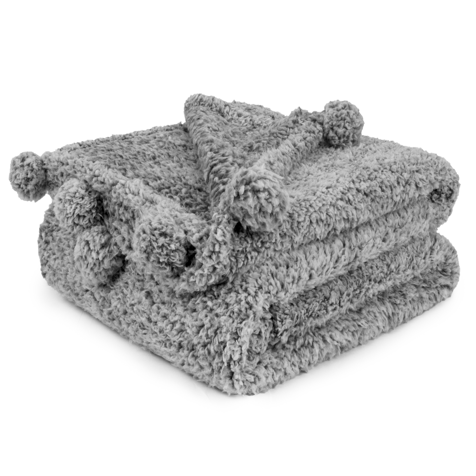 Soft Fuzzy Cozy Pom Pom Throw Blanket with Fluffy Sherpa Fleece for Sofa Couch - Picture 33 of 100