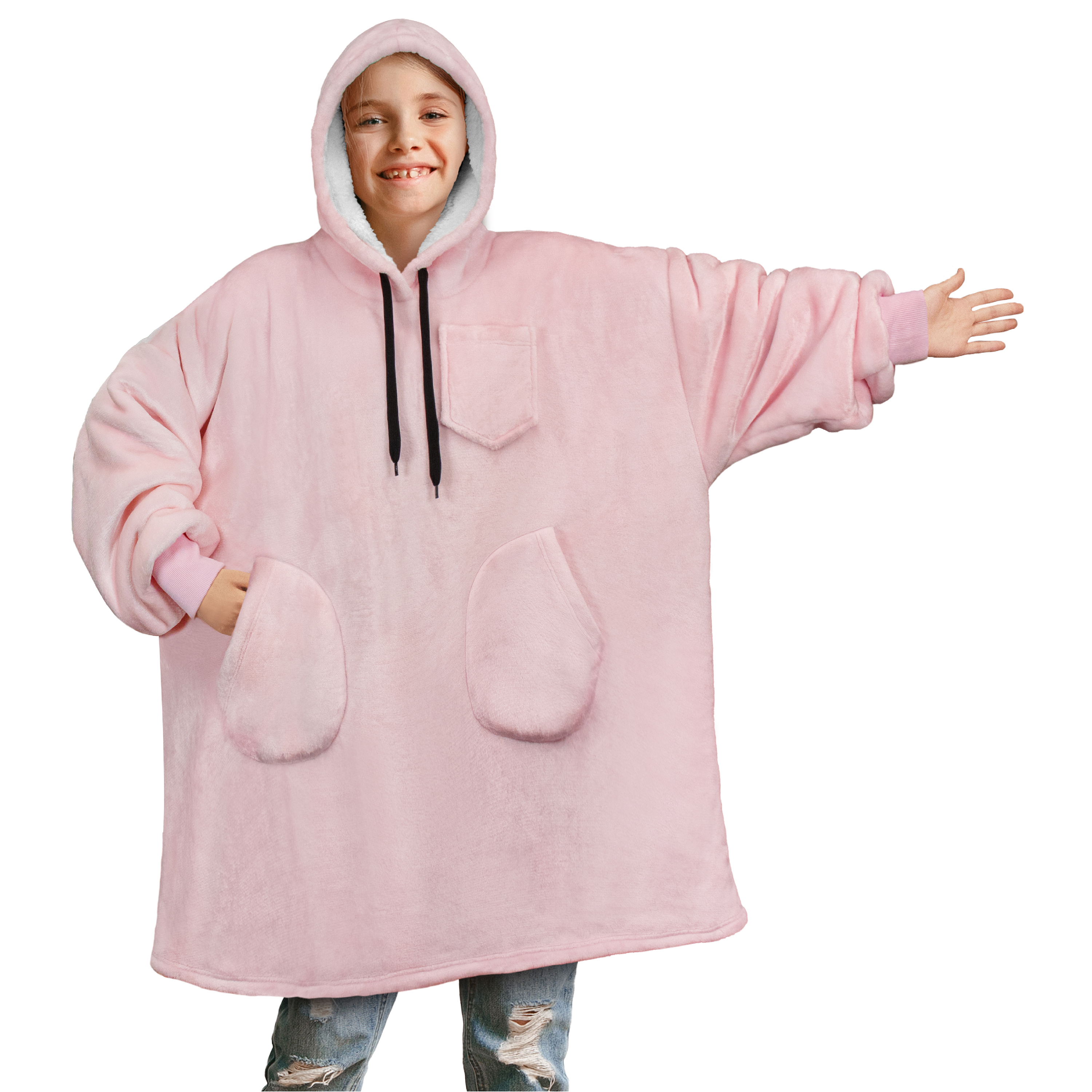 Blanket Sweatshirt Sherpa Lining Comfy Fleece Oversized Hoodie for Kids Teens - Picture 37 of 71