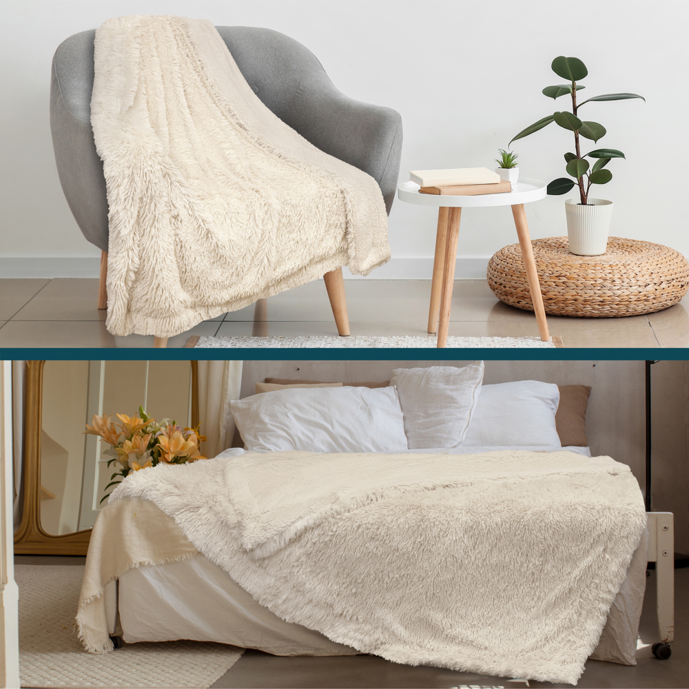 Luxurious Faux Fur Blanket Soft Warm Fluffy Sherpa Sofa Throw Shaggy Soft Plush - Picture 7 of 100