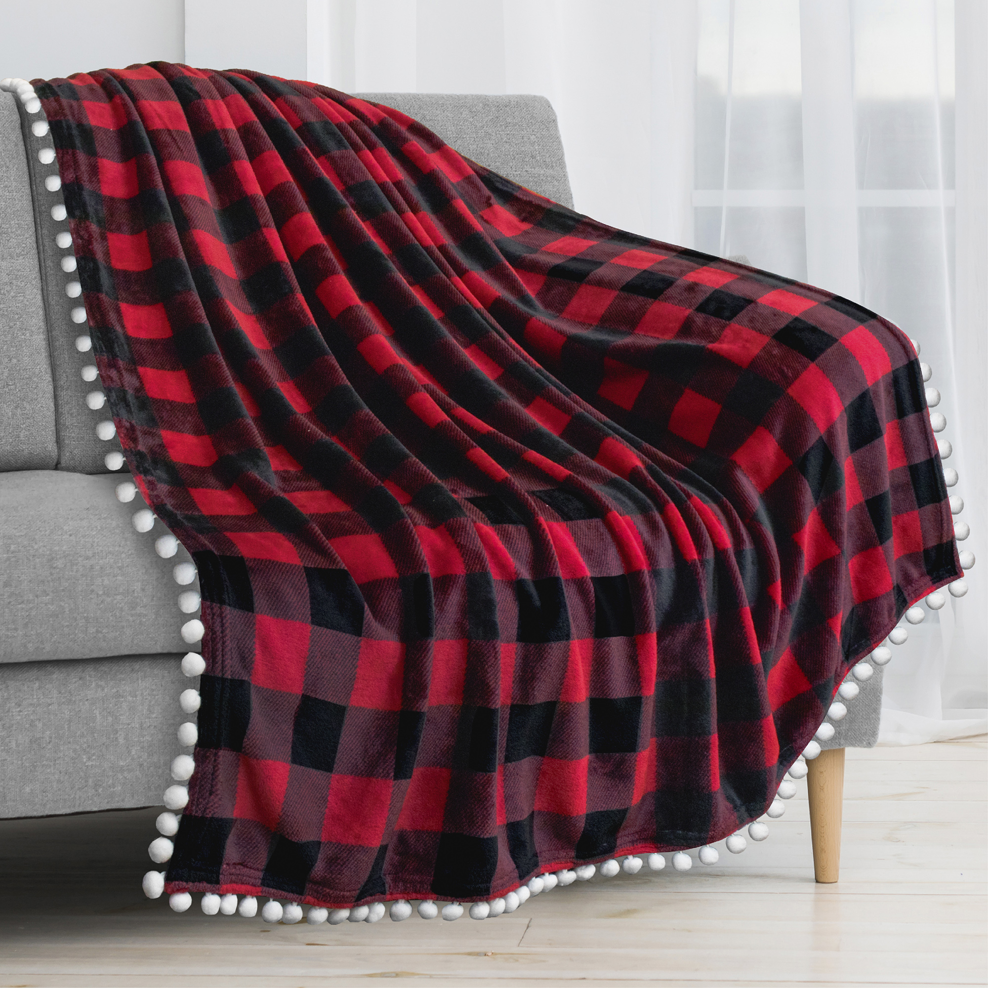 thumbnail 22 - Plaid Buffalo Checker Pom Pom Fringe Throw Blanket Soft Fleece for Sofa Couch