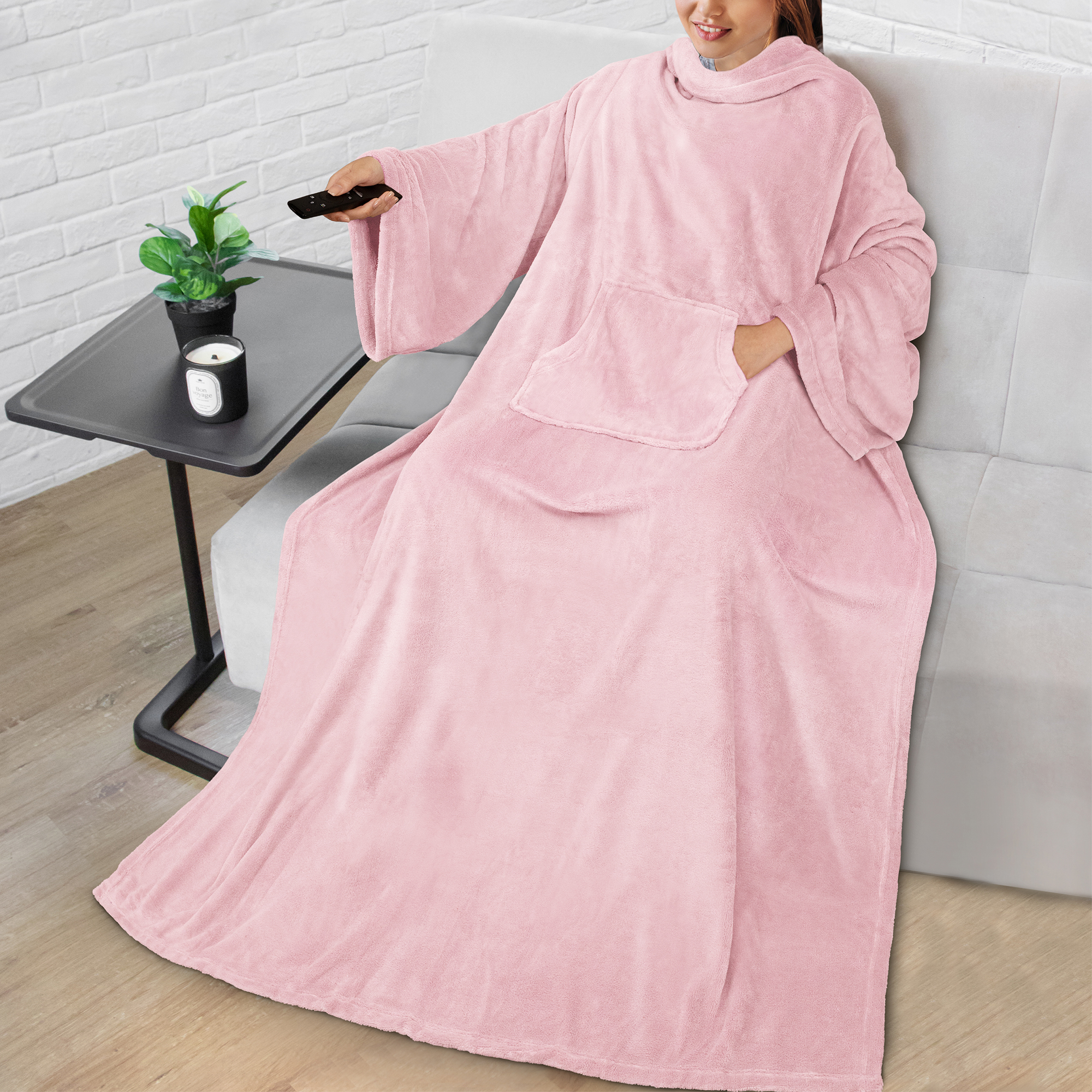 Wearable Blanket with Sleeves Soft Fleece Snuggy Robe Wrap Sofa