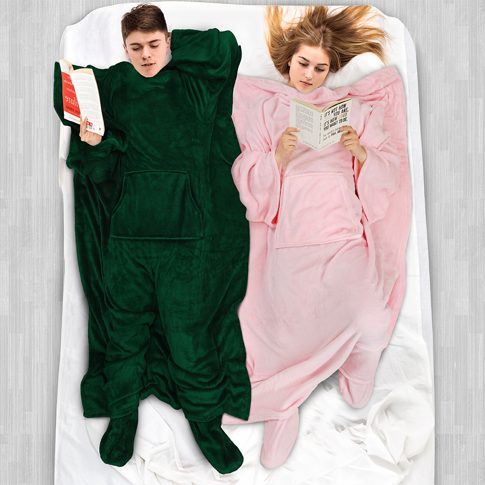 Tragbare Decke mit Fußtasche Ärmel Weich Fleece Wickel Sofa Couch TV Geschenke - Bild 82 von 192