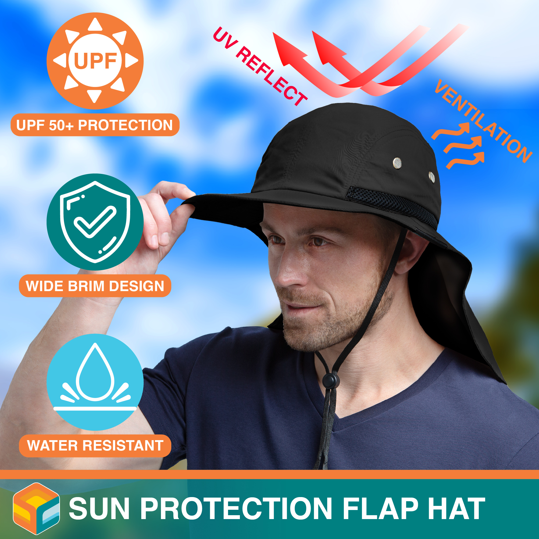 Fishing Sun Hats for Men with Neck Flap UV Cover Hiking Wide Brim Summer  Adult