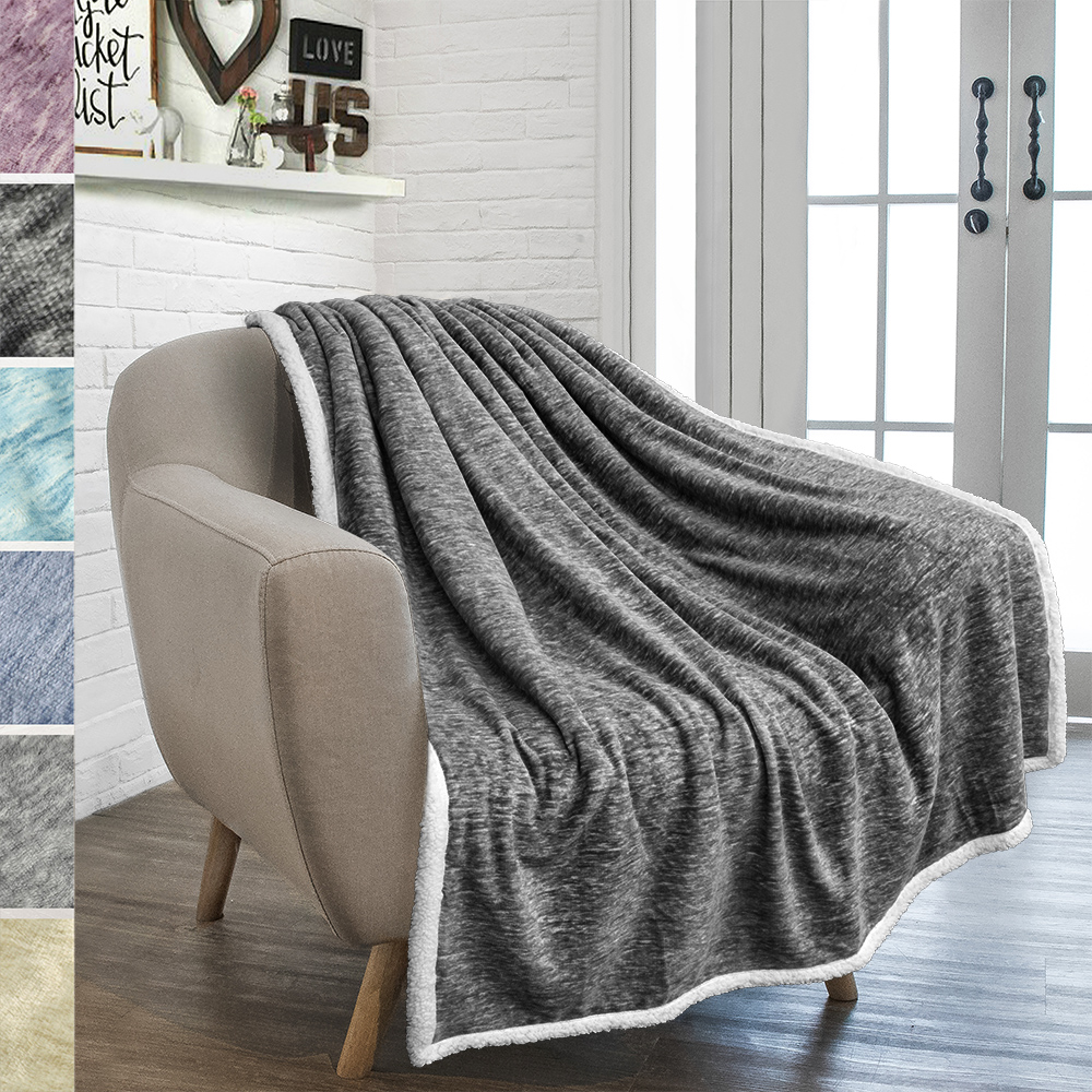 Premium Luxurious Plush Sherpa Ultra Soft Charcoal Sofa Throw Blanket ...