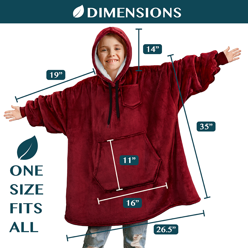 Blanket Sweatshirt Sherpa Lining Comfy Fleece Oversized Hoodie for Kids Teens JR - Picture 68 of 71