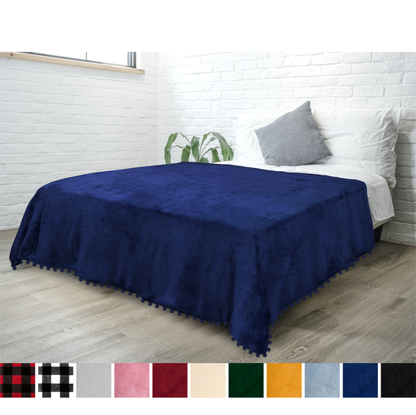 thumbnail 86 - Fleece Throw Blanket with Pom Pom Fringe Super Soft Lightweight Bed Couch Home