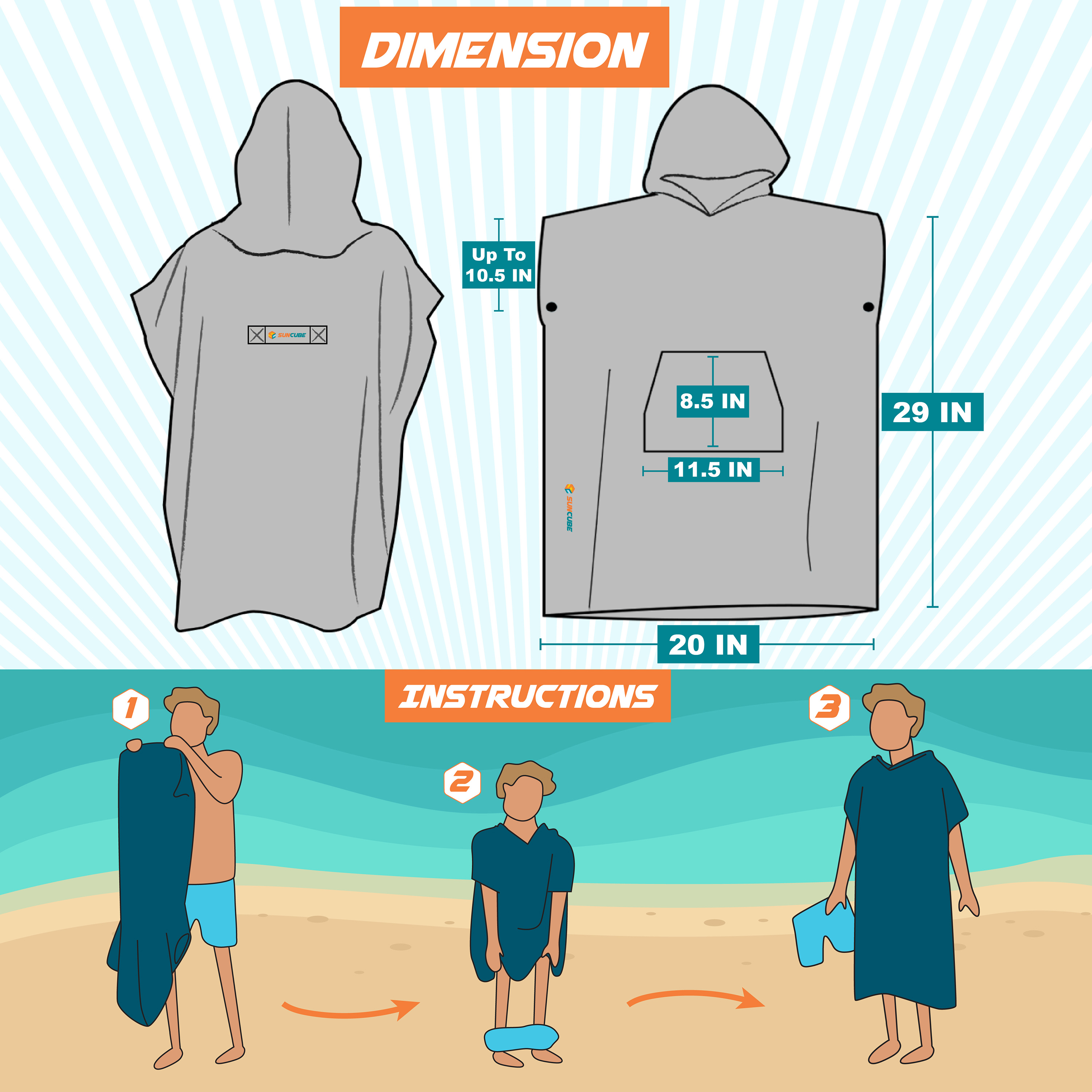 Kids Swim Poncho Hooded Towel Changing Robe for Swim Bath Towel 3-8 Boys Girls - Picture 57 of 71