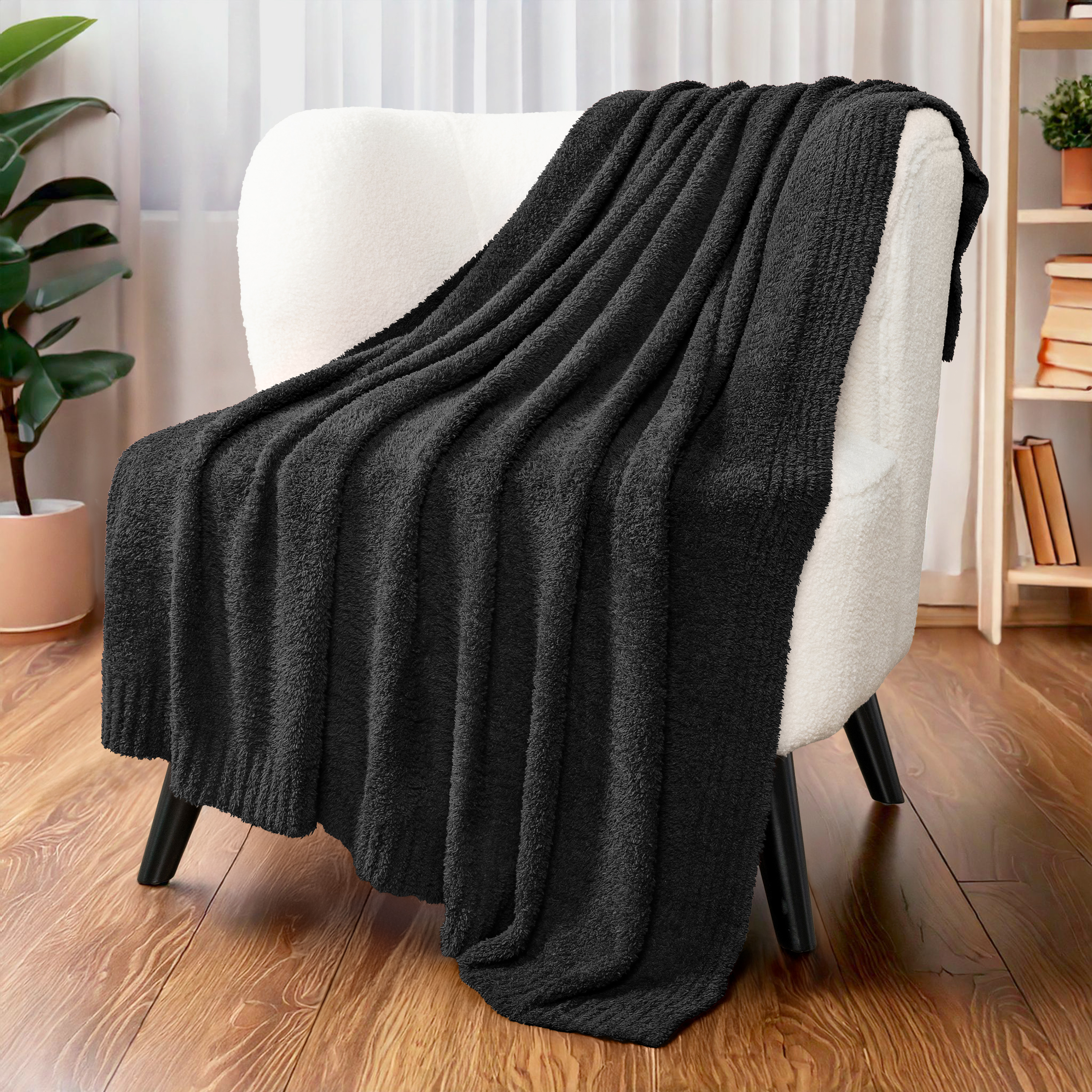 Cozy Soft Knitted Throw Blanket Lightweight for Couch Sofa Bed Plush Stretchy