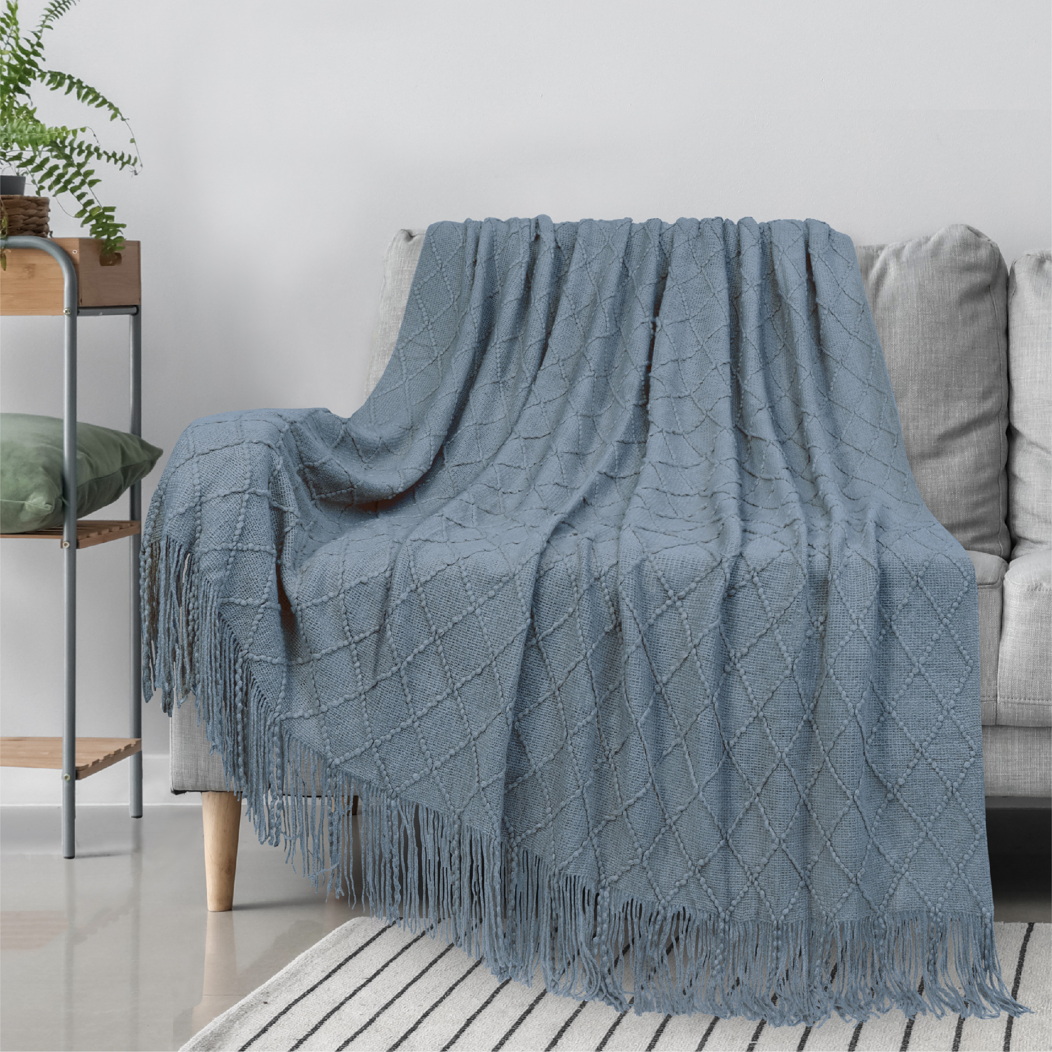 Decorative Fringe Throw Blanket for Couch Bed Sofa Soft Texture Knitted Blanket - Picture 48 of 64