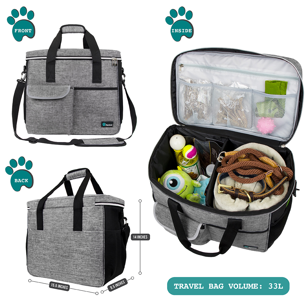 Pet Supply Travel Bag Set Weekend Tote Dog Gear Food Carrier Accessory Organizer - Picture 20 of 59