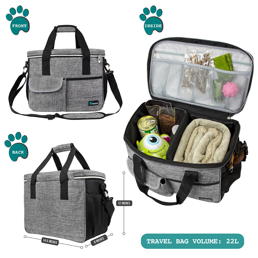 Pet Supply Travel Bag Set Weekend Tote Dog Gear Food Carrier Accessory Organizer - Picture 26 of 59