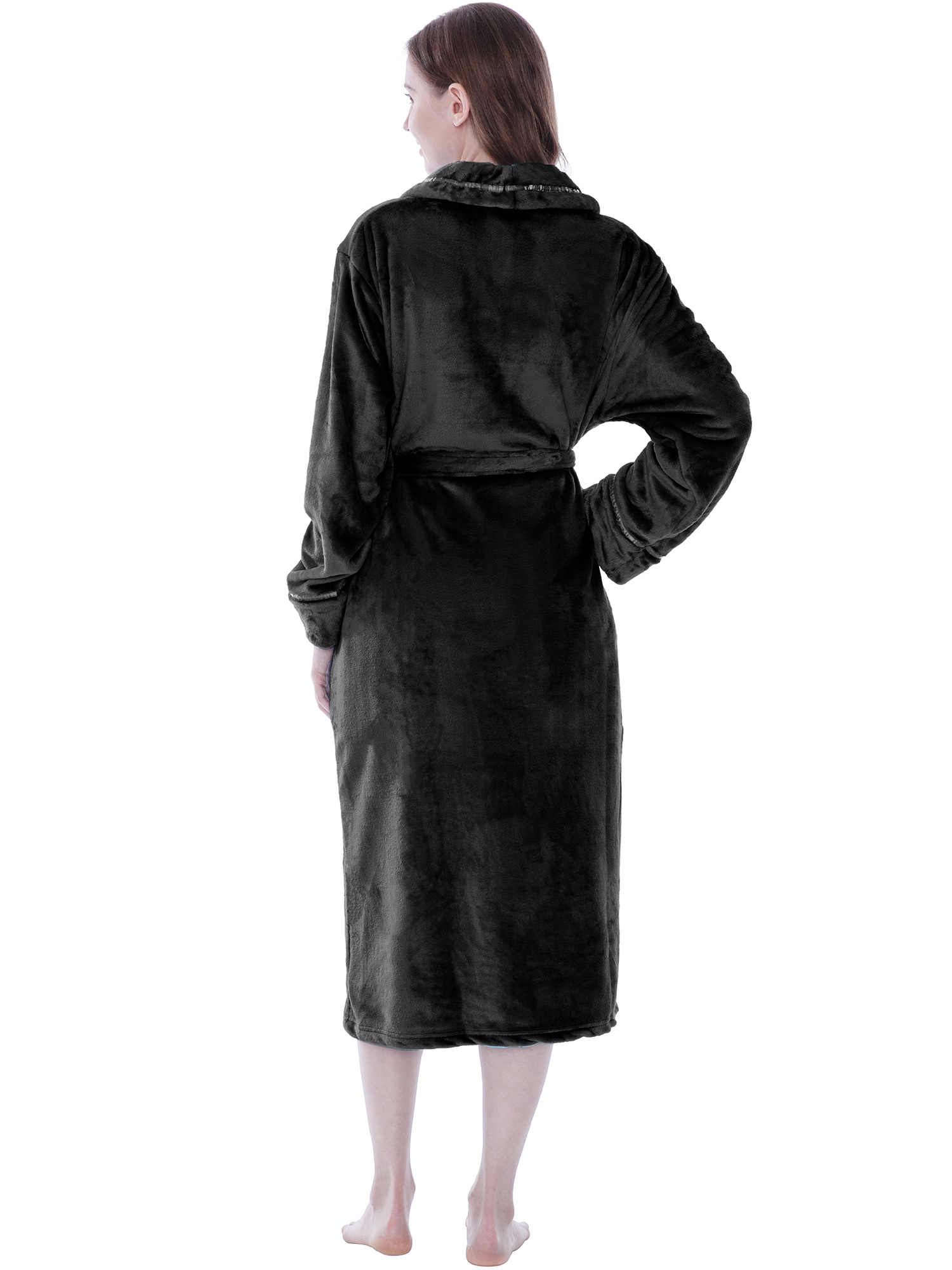 Women Fleece Bath Robe Plush Shawl Collar Spa Robe Soft Microfiber Long Bathrobe - Picture 10 of 99