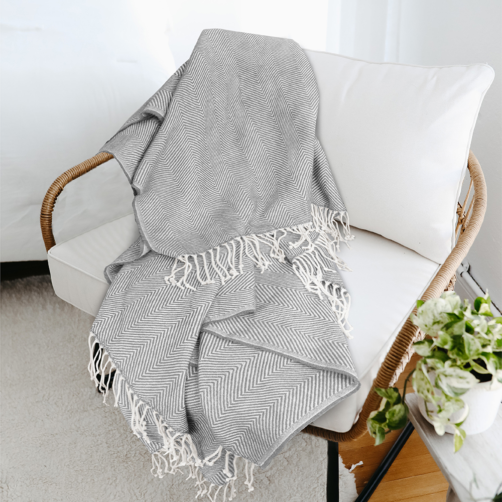 Herringbone Knitted Fringe Throw Blanket Decorative for Couch Sofa Lightweight - Picture 7 of 21