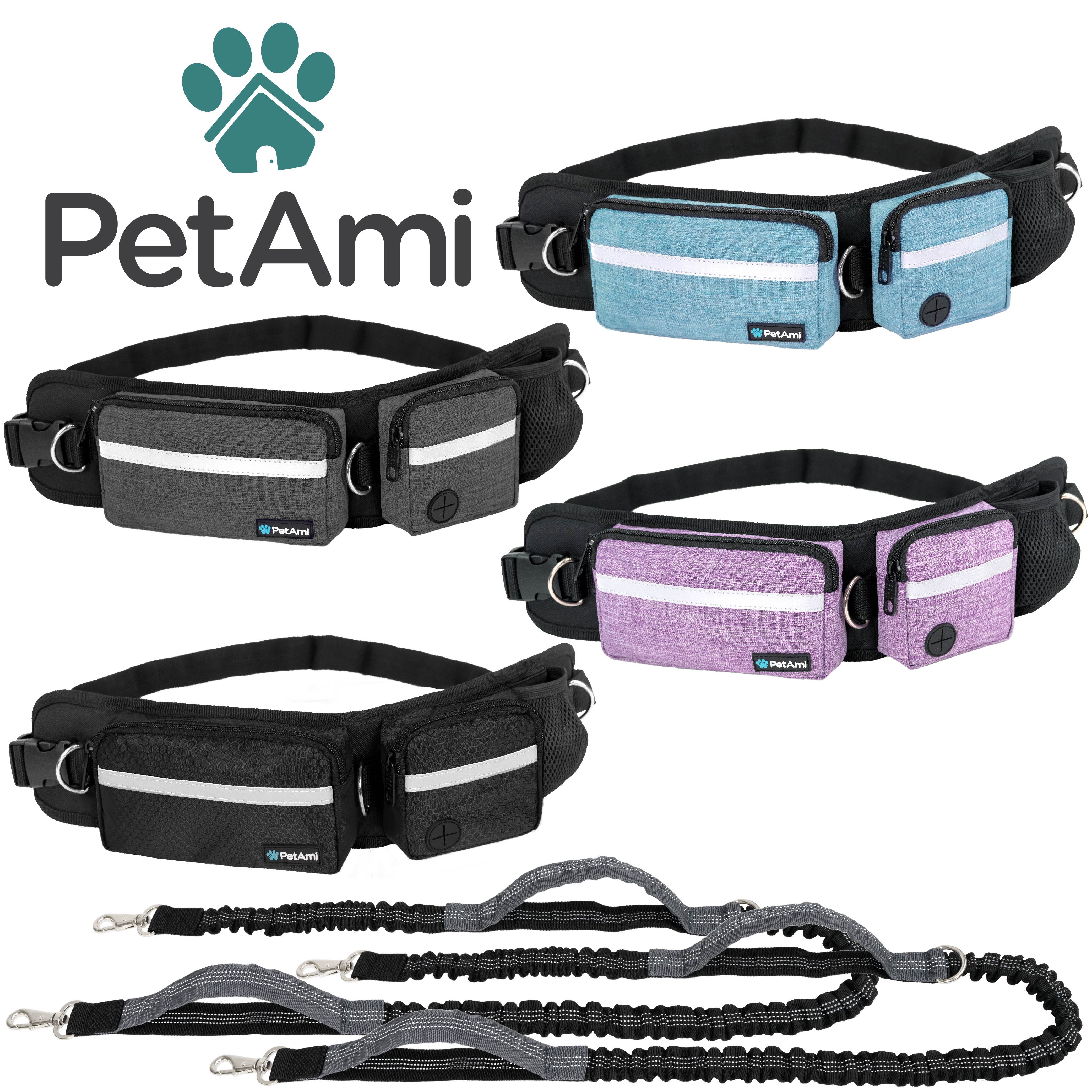 Dog Leash Waist Belt Hands Free Running Jogging Walking Fanny 2 Bungee Leashes