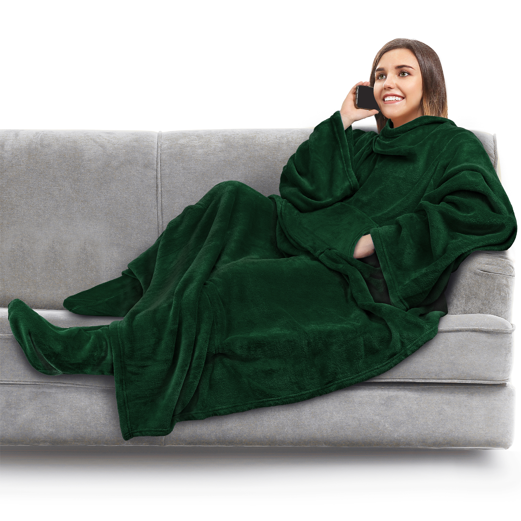 Tragbare Decke mit Fußtasche Ärmel Weich Fleece Wickel Sofa Couch TV Geschenke - Bild 63 von 192