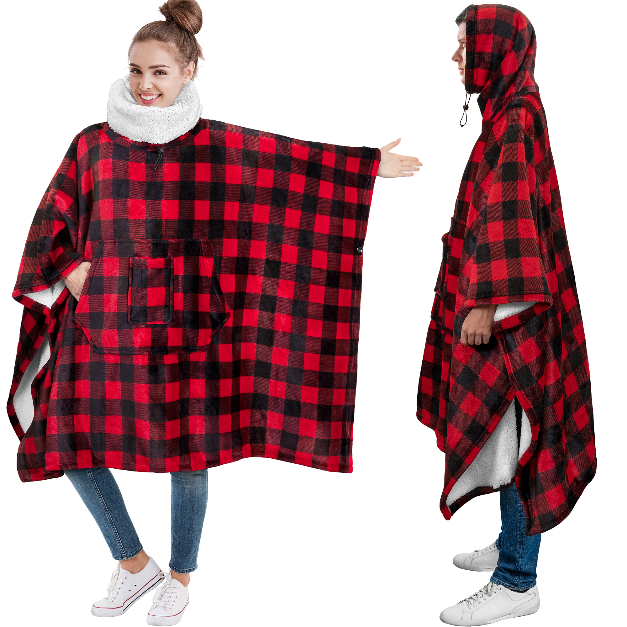 Oversized Wearable Blanket Hoodie Poncho Blanket Warm Sherpa 