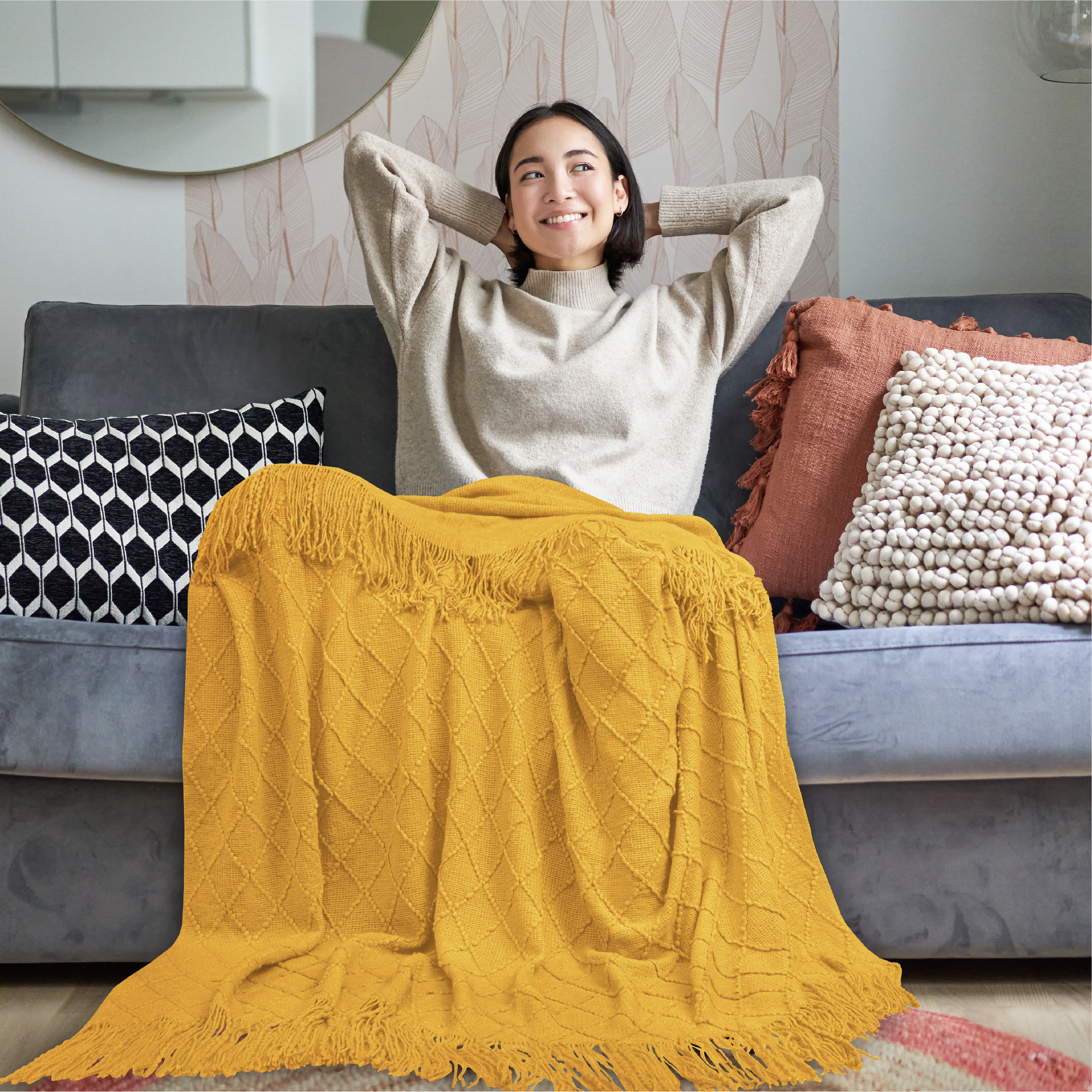Decorative Fringe Throw Blanket for Couch Bed Sofa Soft Texture Knitted Blanket - Picture 24 of 64