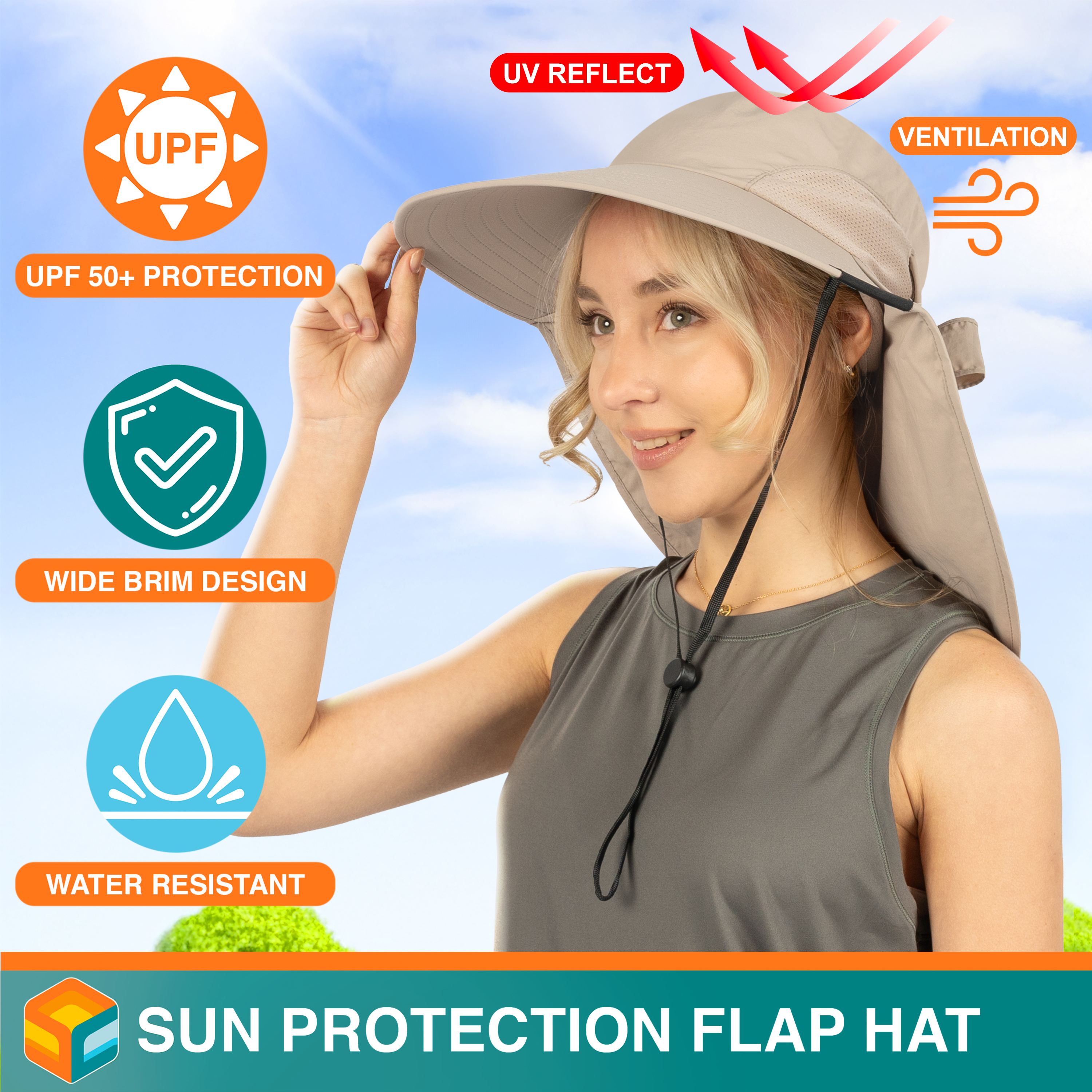 Sombrero para el Sol con Solapa para el Cuello Ala Ancha Sombrero para Senderismo 50+UPF Hombres Mujeres Pesca Safari FPS - Imagen 117 de 128