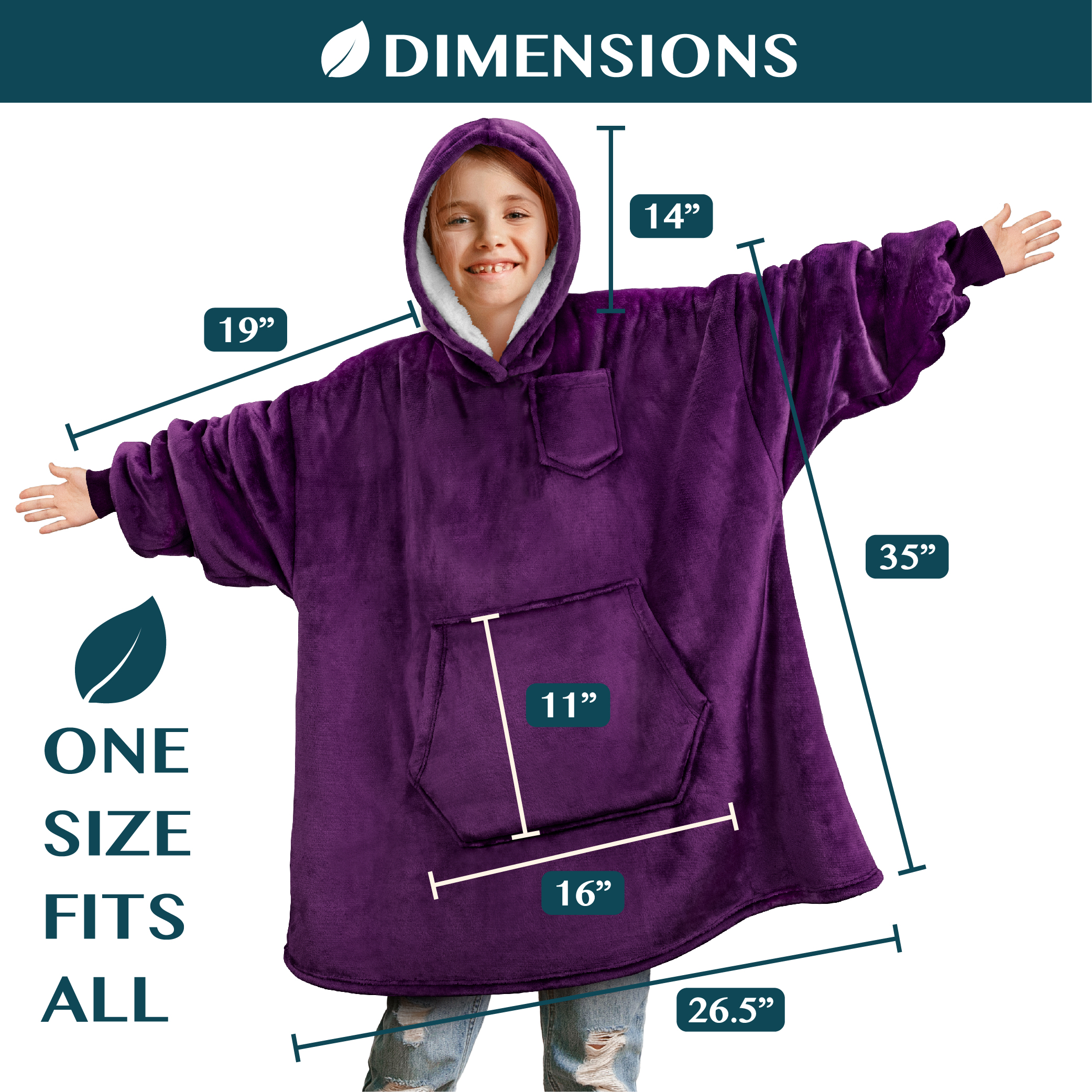 Blanket Sweatshirt Sherpa Lining Comfy Fleece Oversized Hoodie for Kids Teens JR - Picture 47 of 71