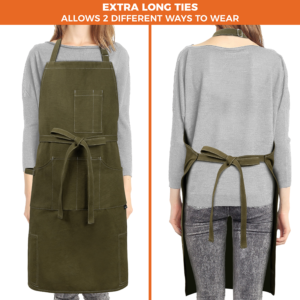 Chef Apron Men Women Cooking Baker Waiter Bib Canvas With Pockets Adjustable Tie - Picture 30 of 33