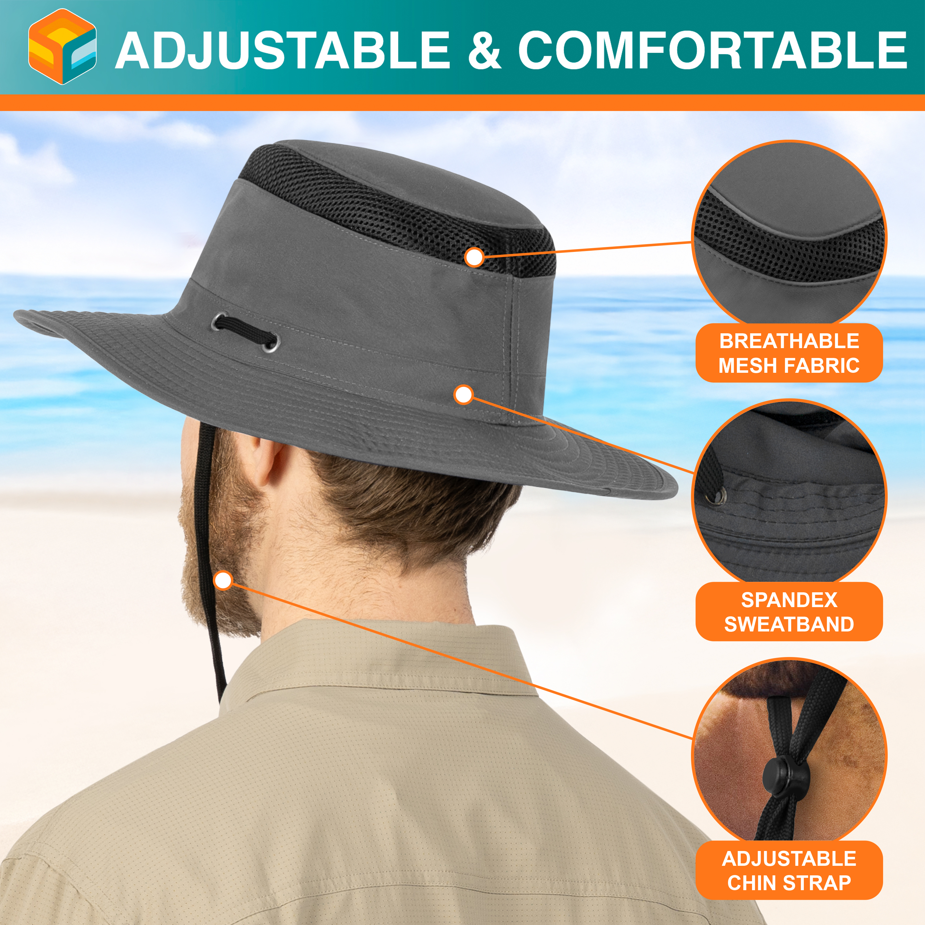 Wide Brim Sun Hat UV Protection Bucket Cap for Hiking Camping Fishing Safari Men - Picture 12 of 47