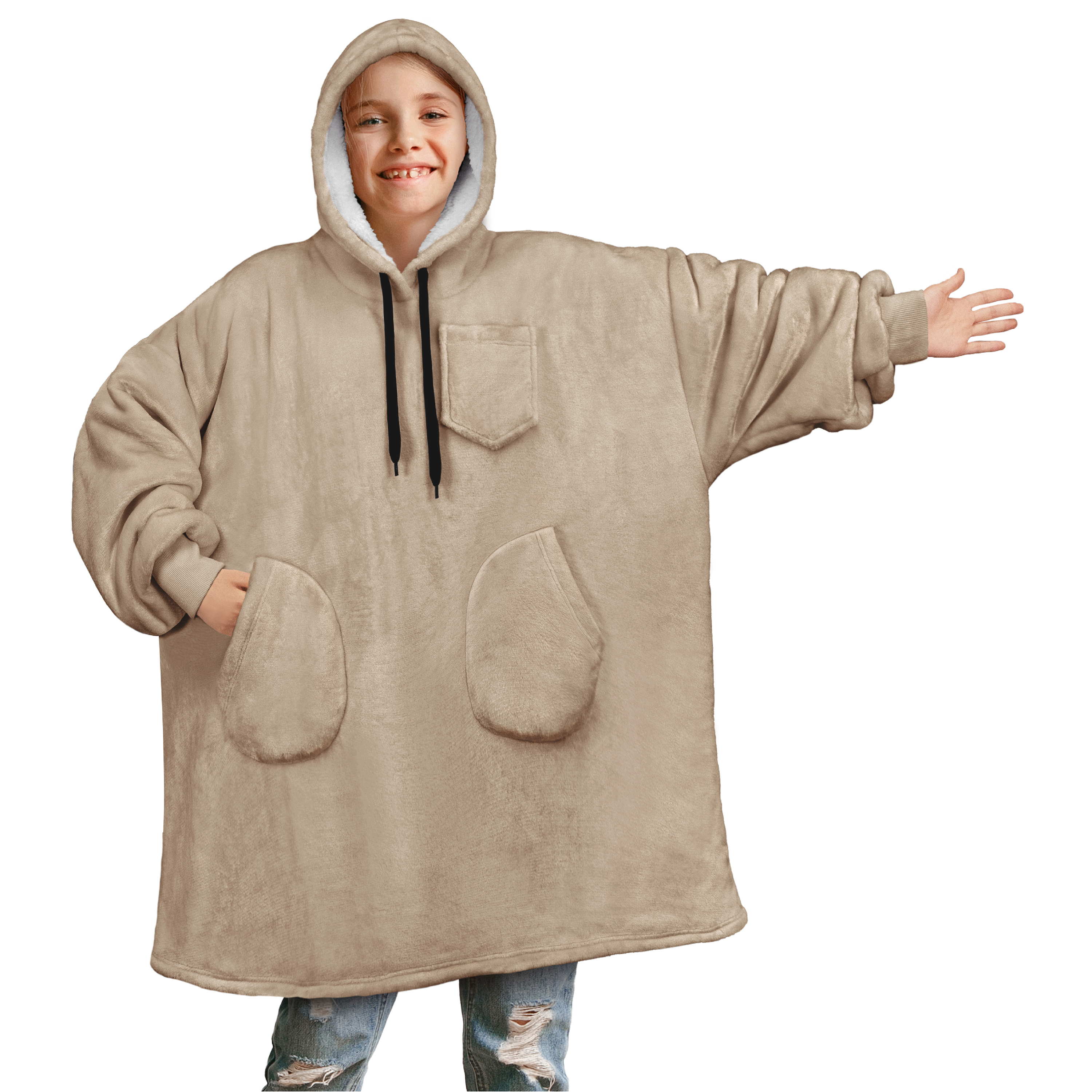 Blanket Sweatshirt Sherpa Lining Comfy Fleece Oversized Hoodie for Kids Teens - Picture 51 of 71