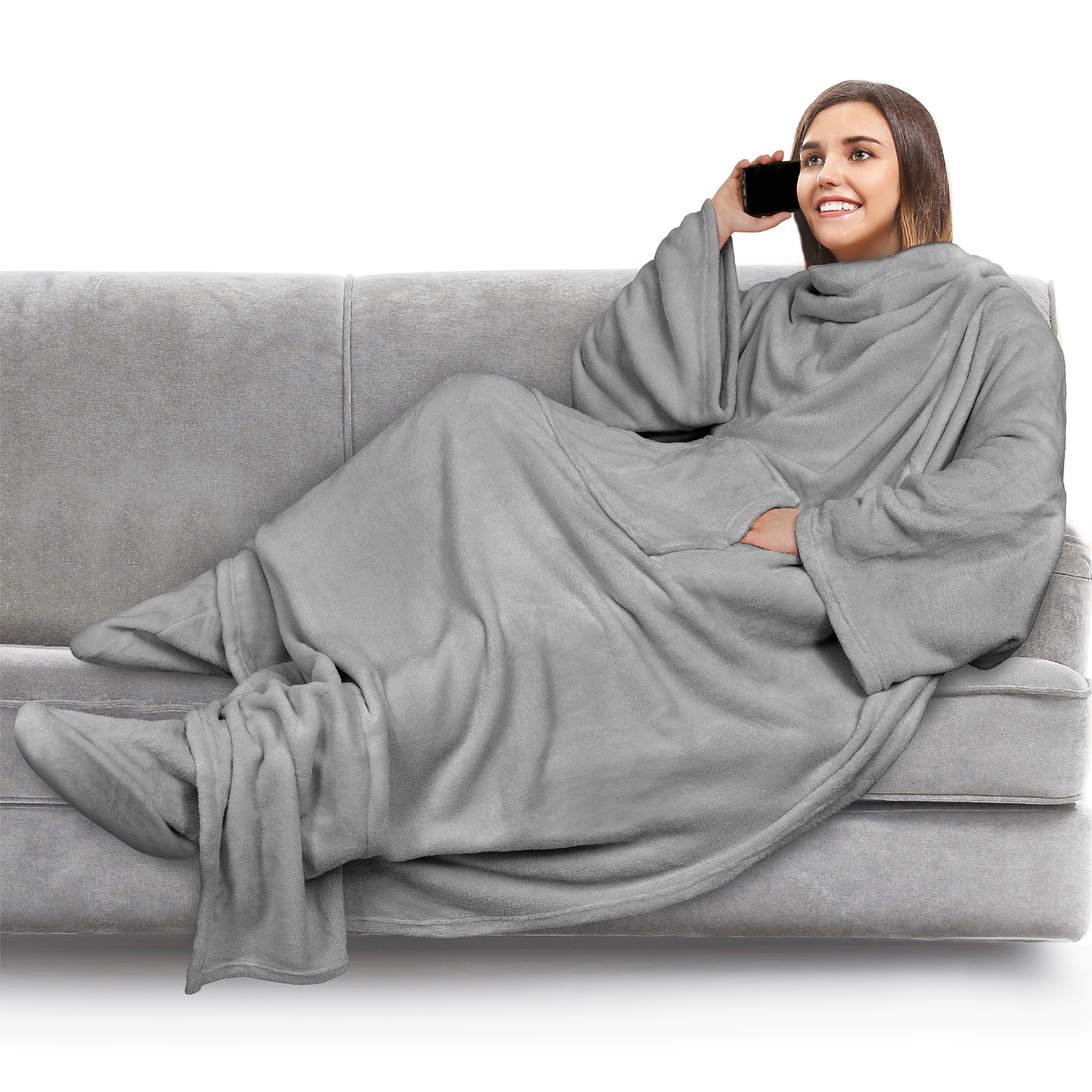 Tragbare Decke mit Fußtasche Ärmel Weich Fleece Wickel Sofa Couch TV Geschenke - Bild 73 von 192