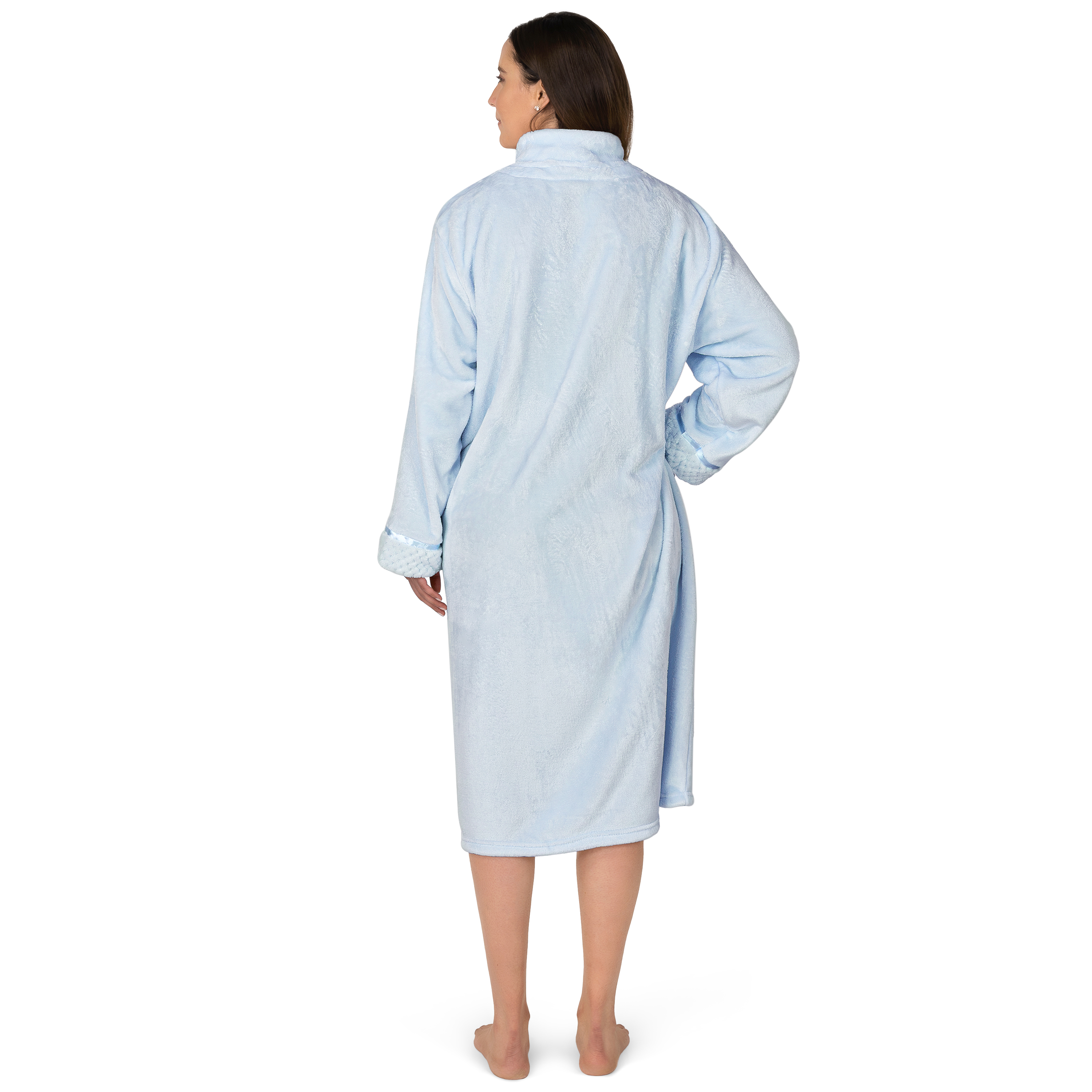 Women Zipper Robe Housecoat Lounger Zip Up Robe Full Length Satin Trim Ladies - Picture 21 of 89