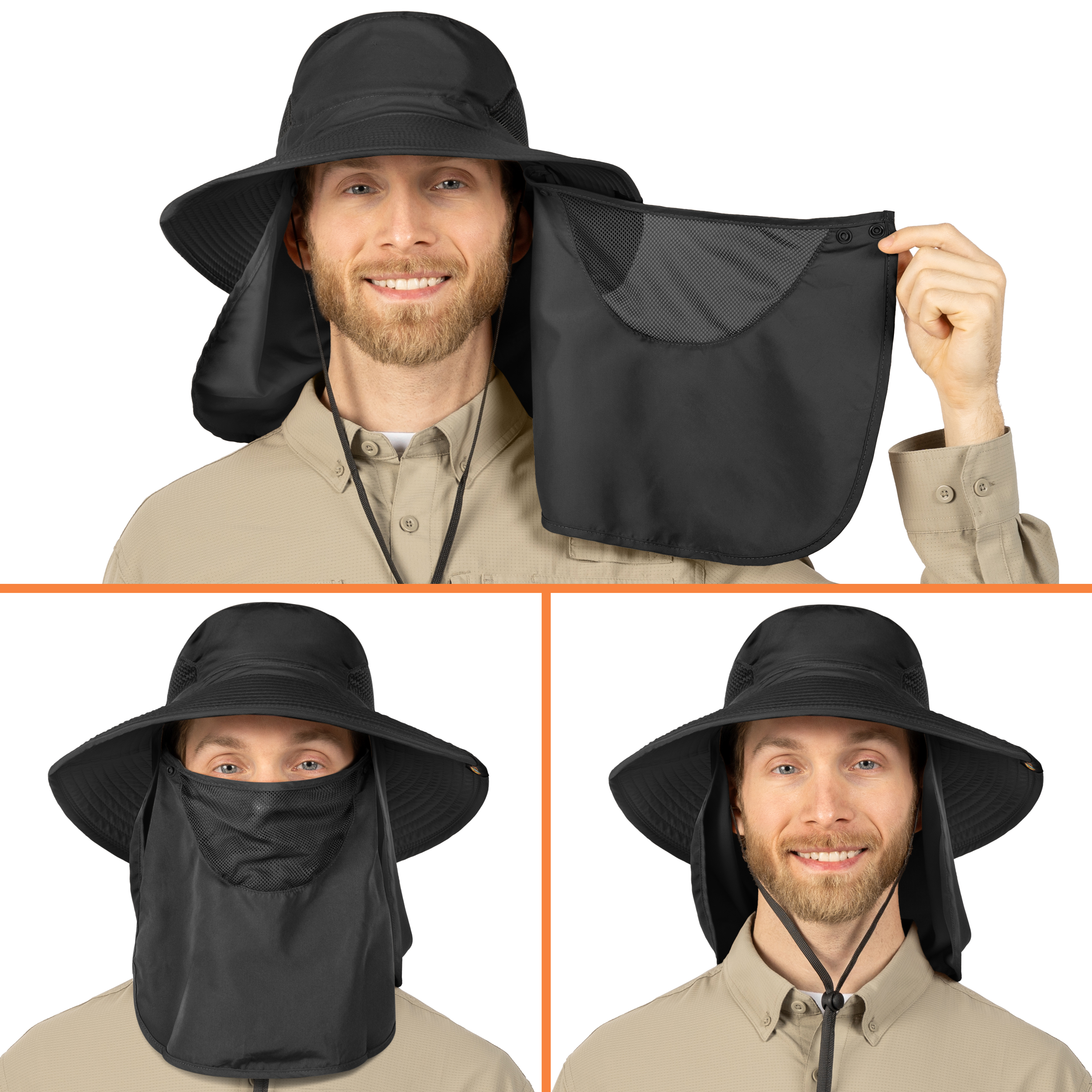 Men Women UV Protection Sun Hats Neck Face Flap Cap Wide Brim Fishing Bucket Hat - Picture 3 of 48