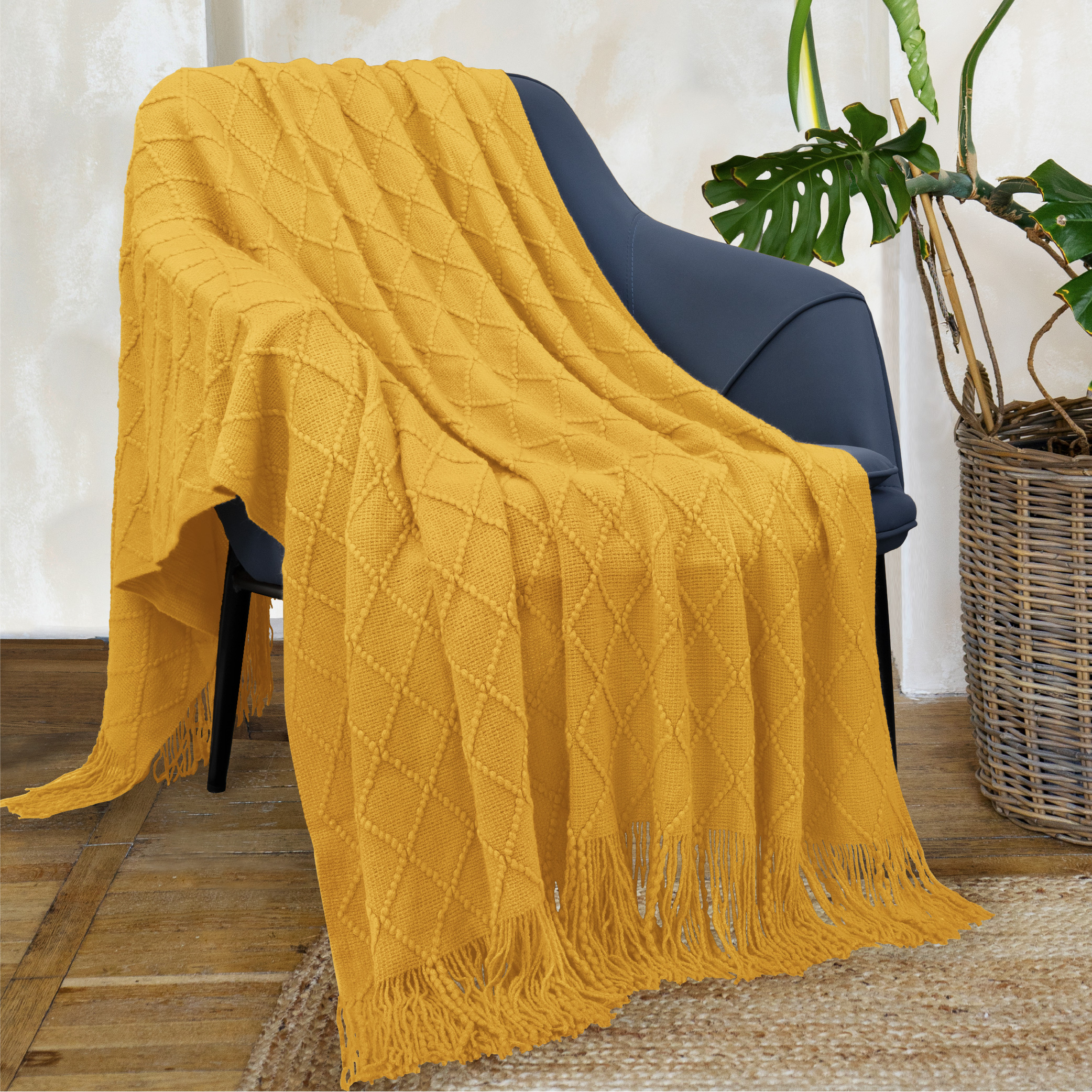 Decorative Fringe Throw Blanket for Couch Bed Sofa Soft Texture Knitted Blanket - Picture 25 of 64