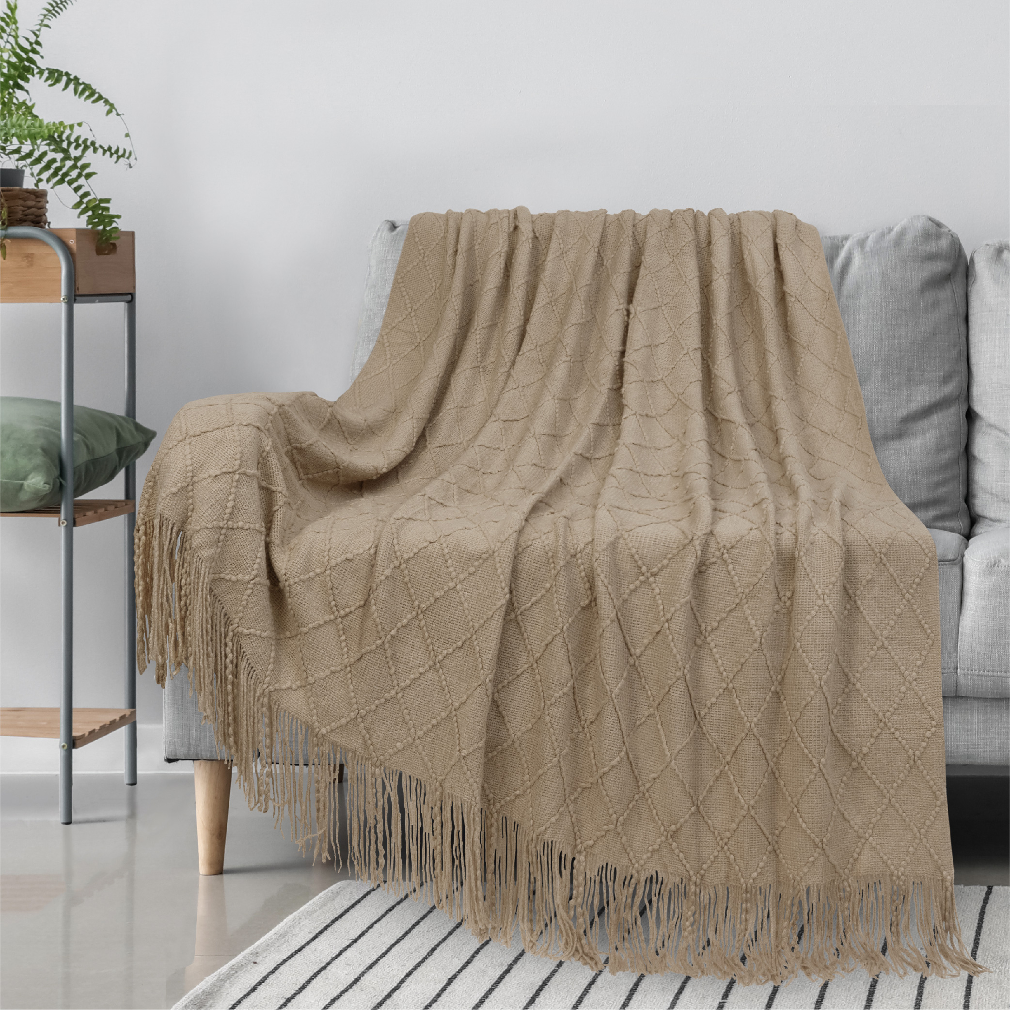 Decorative Fringe Throw Blanket for Couch Bed Sofa Soft Texture Knitted Blanket - Picture 57 of 64