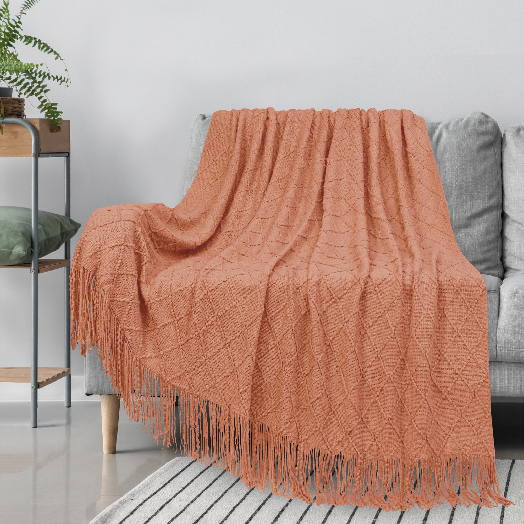 Decorative Fringe Throw Blanket for Couch Bed Sofa Soft Texture Knitted Blanket - Picture 30 of 64