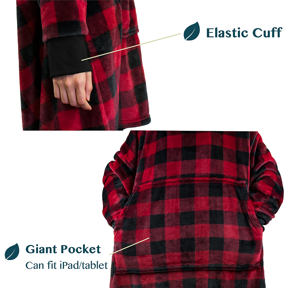 HOODIE SWEATSHIRT Wearable Comfy Blanket With Hood Sleeves Large Pocket Sherpa - Picture 29 of 49