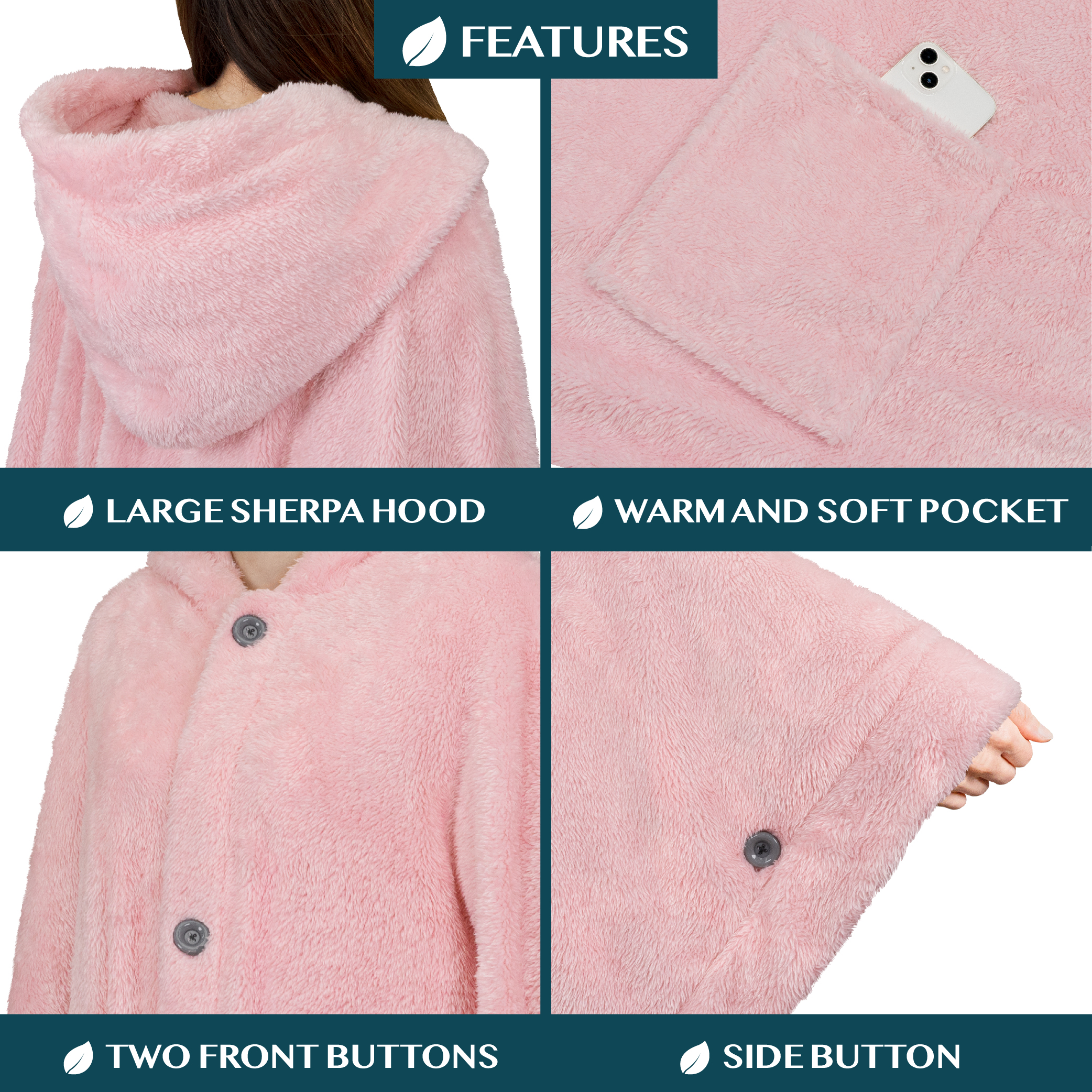 Poncho Manta con Capucha Usable Mantón Envoltura Capucha Bolsillos Suave Esponjoso Regalo - Imagen 61 de 81