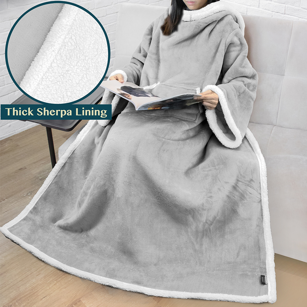 Fleece Wearable TV Blanket with Sleeves Front Pocket Robe Warn Soft Blanket Gift - Picture 88 of 168