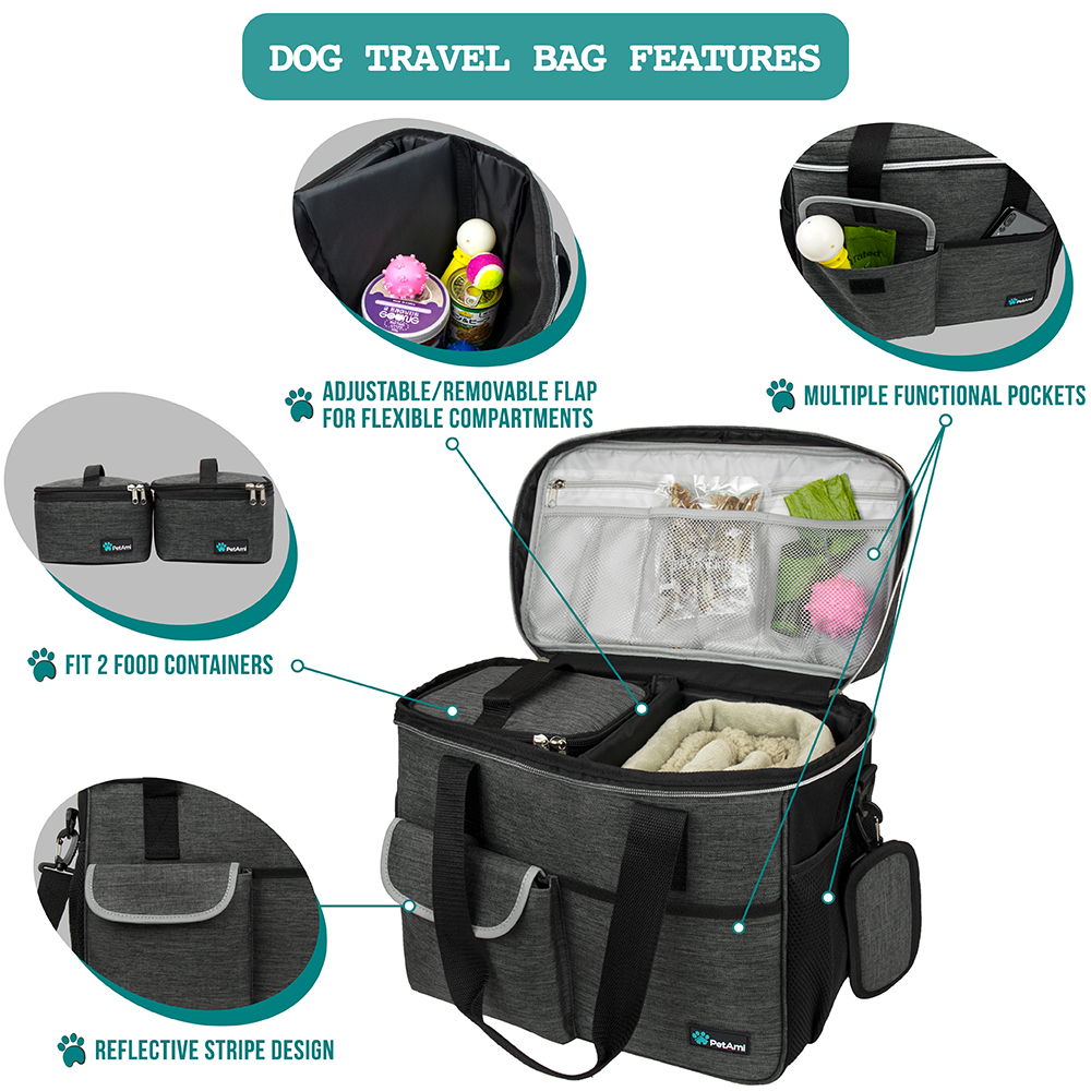 Pet Supply Travel Bag Set Weekend Tote Dog Gear Food Carrier Accessory Organizer - Picture 8 of 59