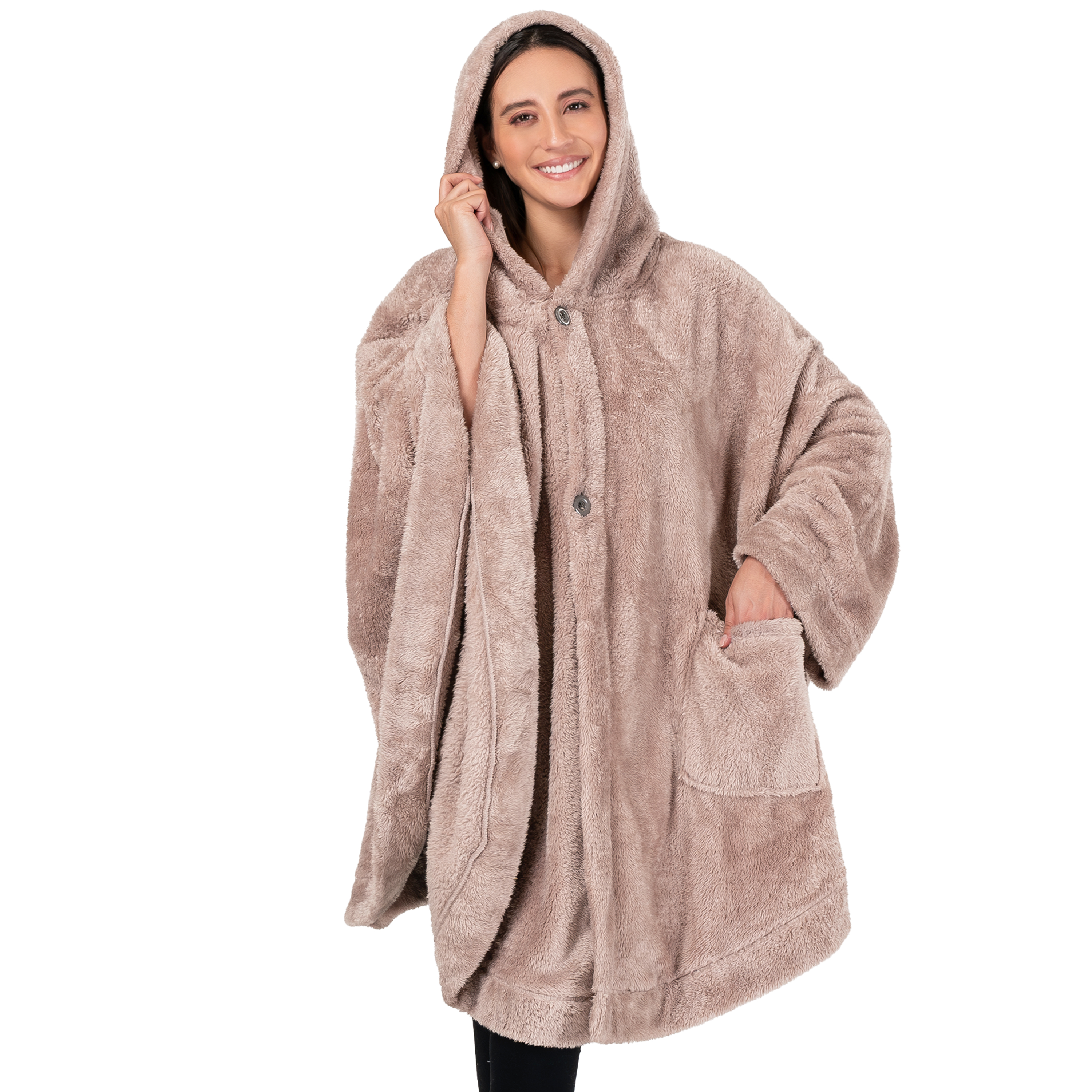Poncho Manta con Capucha Usable Mantón Envoltura Capucha Bolsillos Suave Esponjoso Regalo - Imagen 65 de 81