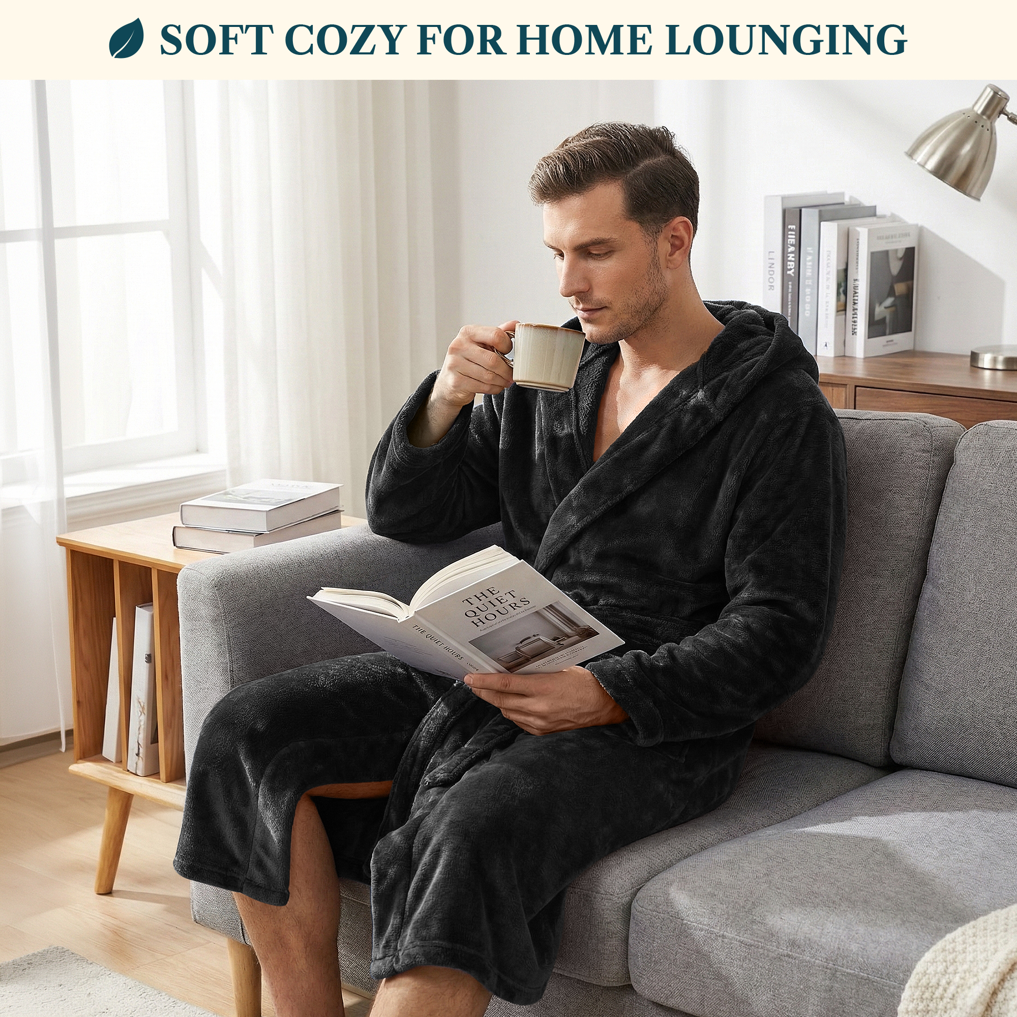 Mens Lightweight Robe Microfiber Fleece Bathrobe Long Soft Spa Bath Male Robe