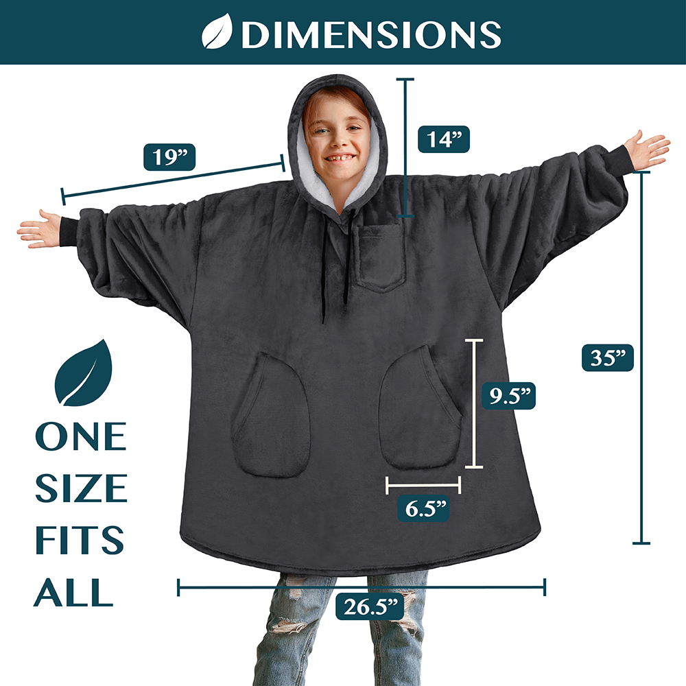 Blanket Sweatshirt Sherpa Lining Comfy Fleece Oversized Hoodie for Kids Teens - Picture 26 of 71