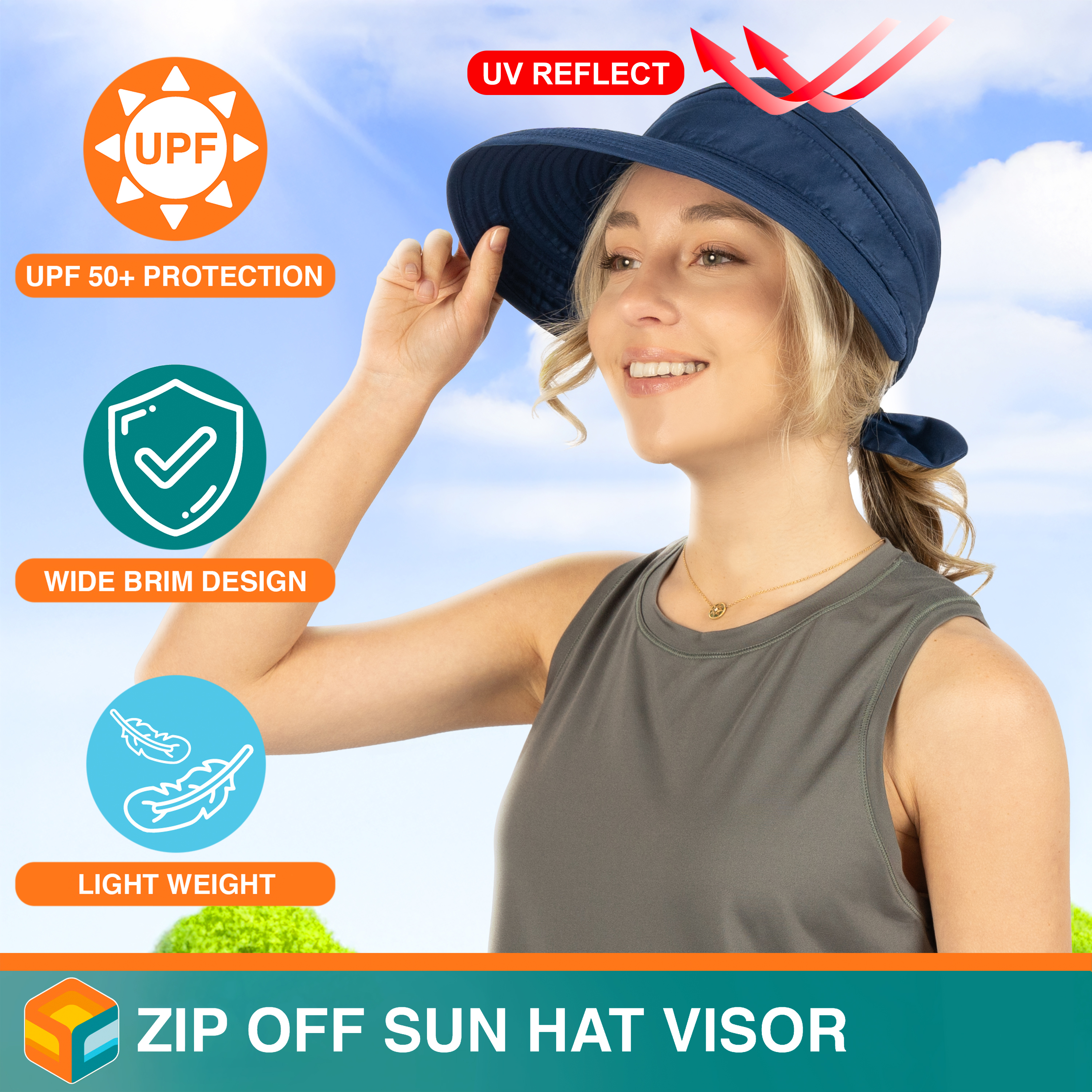 Wide Brim Sun Hat Foldable UPF 80+ Beach Visor Ponytail Opening Adjustable FURTALK Women main image 3