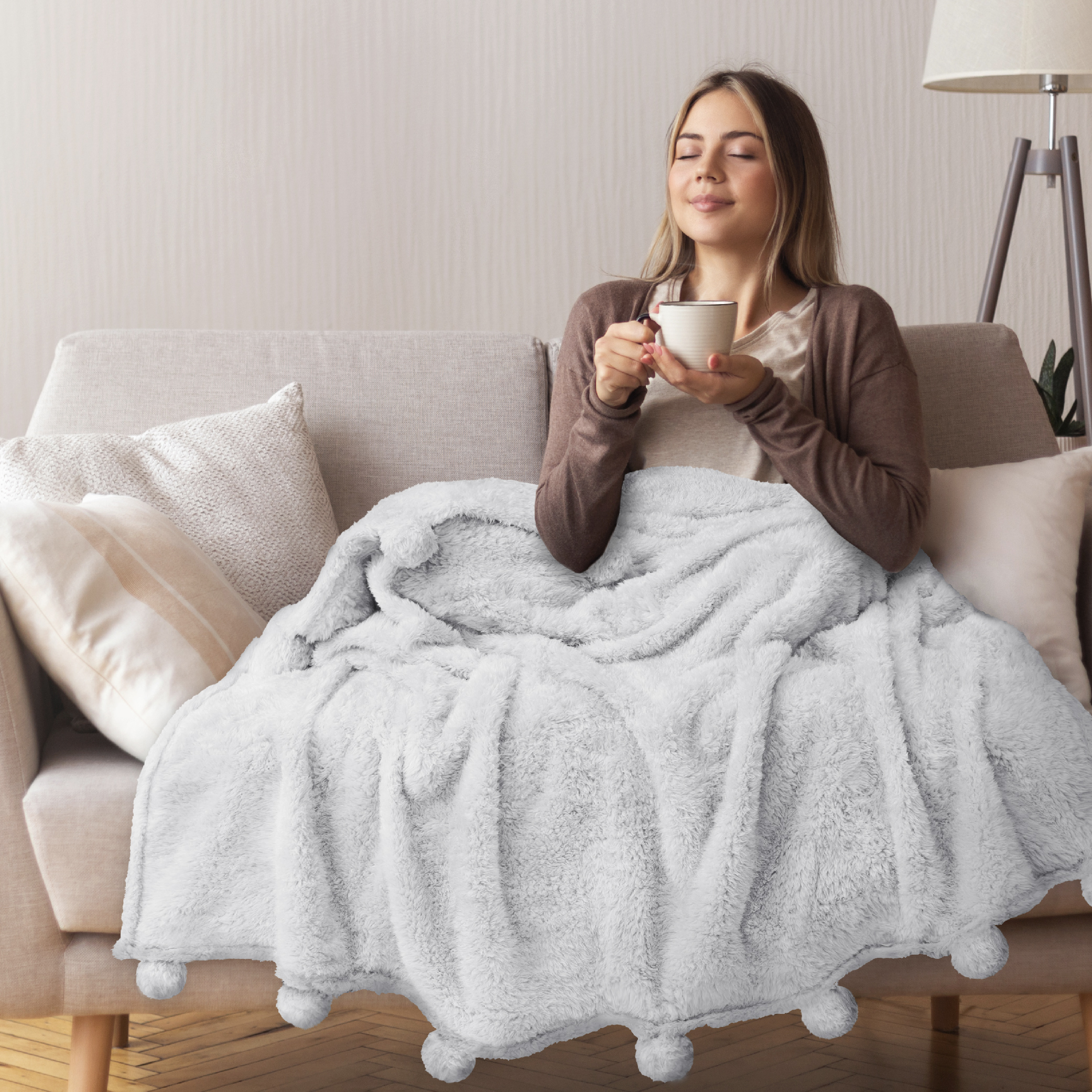 Fluffy Throw Blanket Pom Pom Tassel Soft Blanket Sofa Couch Bed Warm Cute Fuzzy - Picture 67 of 68